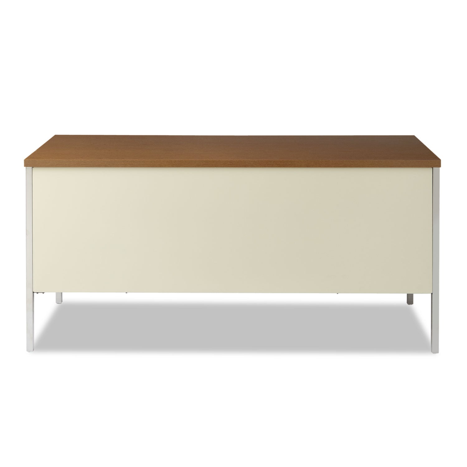 Alera® Double Pedestal Steel Desk, 60" x 30" x 29.5", Cherry/Putty, Chrome-Plated Legs