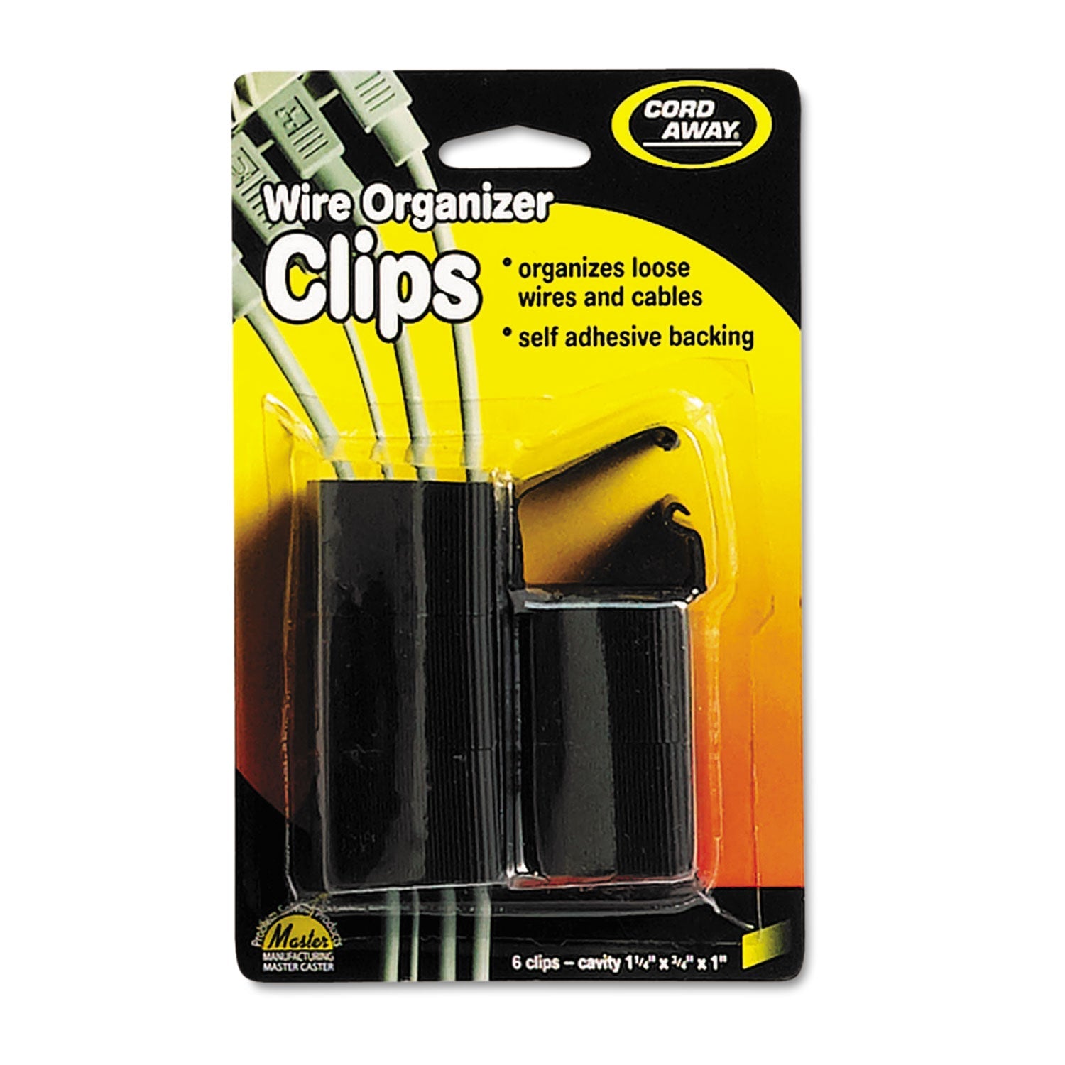 Cord Away® Self-Adhesive Wire Clips, Black, 6/pack