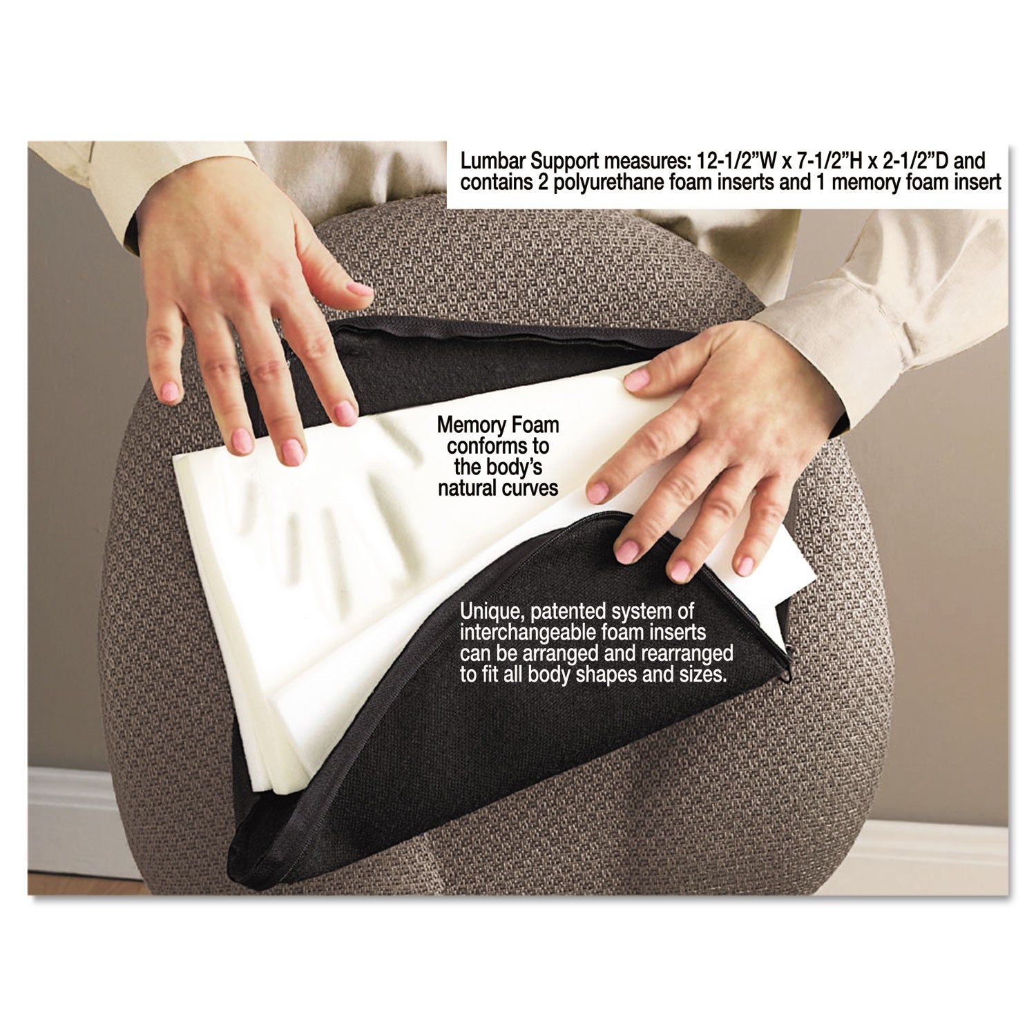 Deluxe Lumbar Support Cushion | Memory Foam, Blk