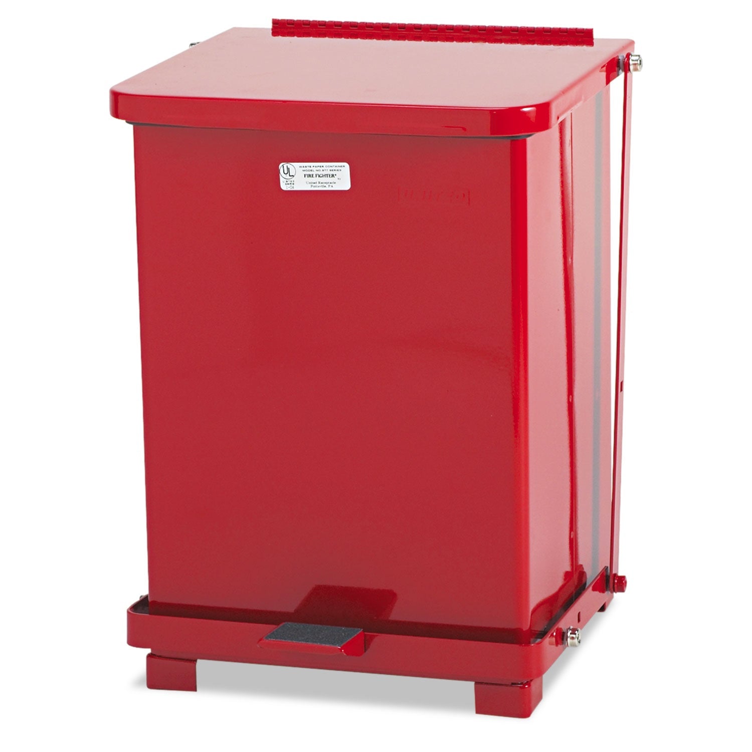 Rubbermaid® Commercial Defenders Heavy-Duty Steel Step Can, 4 gal, Steel, Red