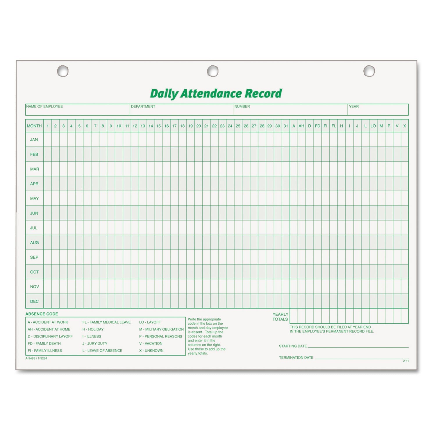 TOPS® Daily Attendance Card | 50-Pack