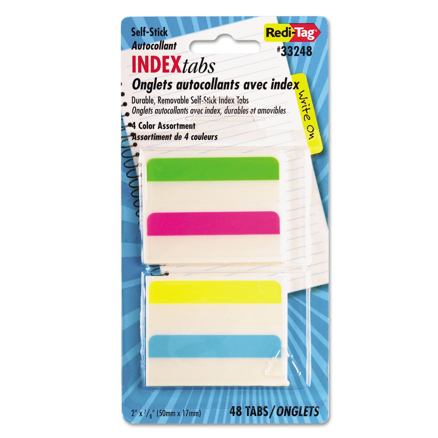 Write-On Index Tabs | Assorted Colors | 48-Pack