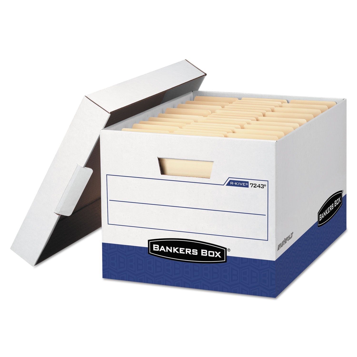 Bankers Box® R-Kive Heavy-Duty Storage Boxes, Letter/legal Files, 12.75" X 16.5" X 10.38", White/blue, 4/carton