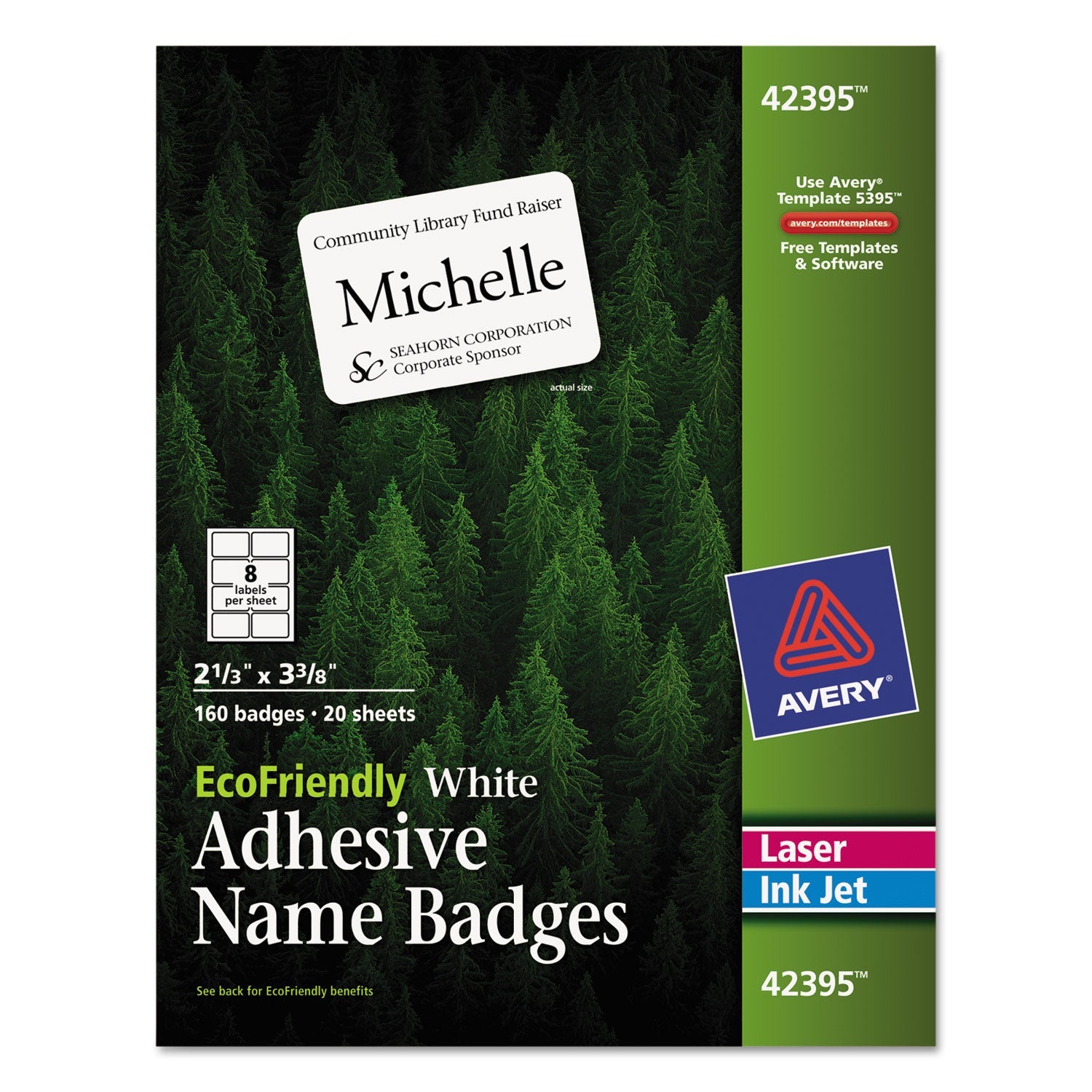 Avery® Ecofriendly Adhesive Name Badge Labels, 3.38 X 2.33, White, 160/box