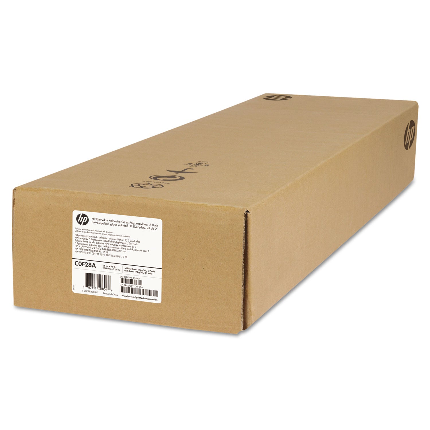 HP Everyday Adhesive Gloss Polypropylene, 2" Core, 36" X 75 Ft, Glossy White, 2/pack - Bloom Skins
