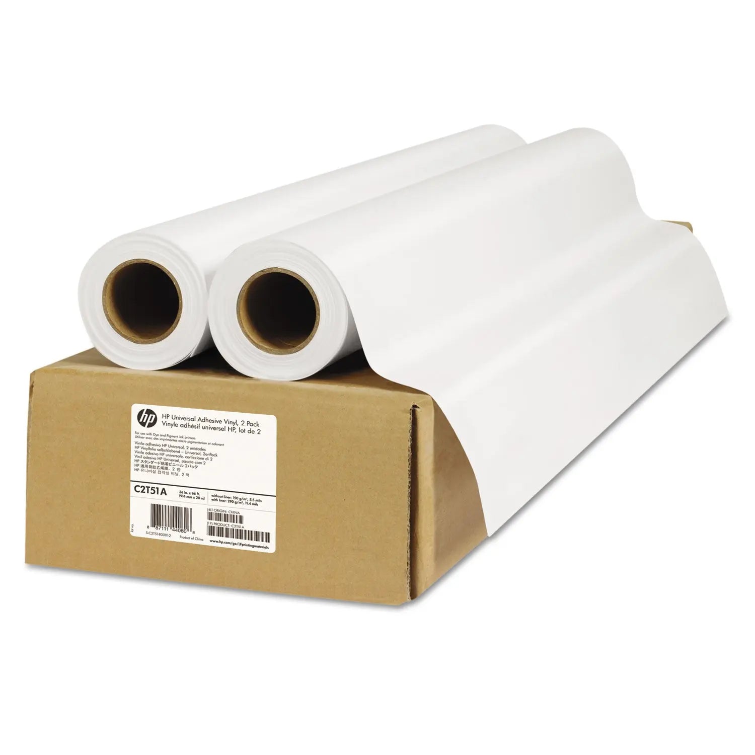 HP Universal Adhesive Vinyl, 2" Core, 36" X 66 Ft, Vinyl White, 2/pack