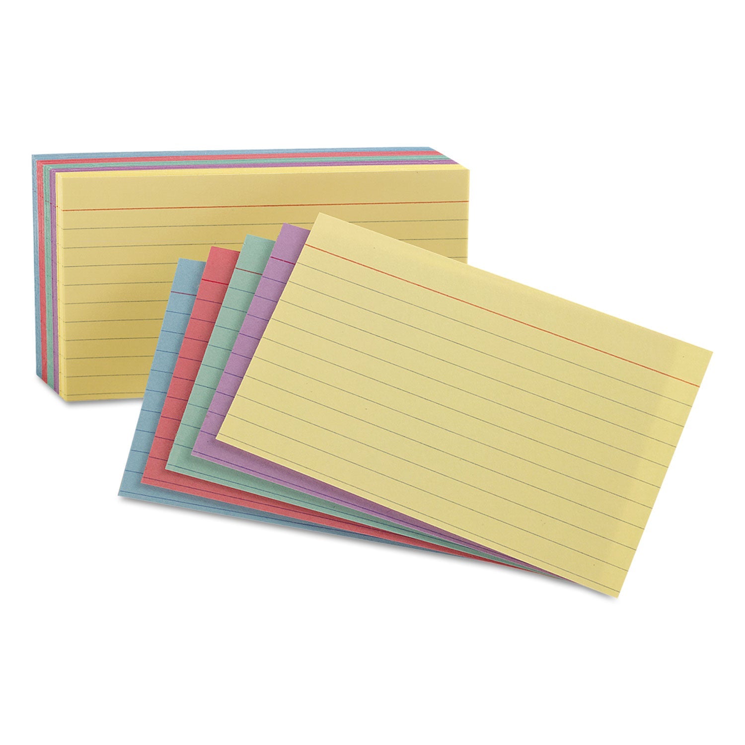 Oxford™ Ruled Index Cards, 4 X 6, Blue/violet/canary/green/cherry, 100/pack