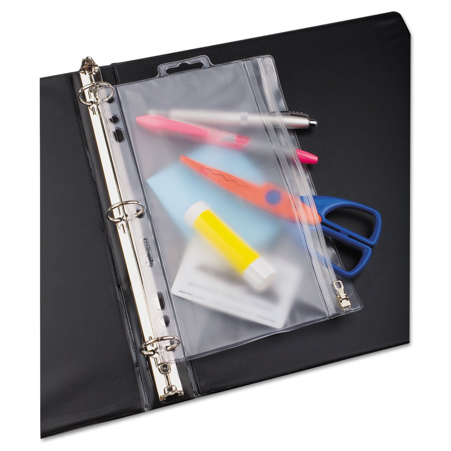 Oxford™ Zipper Binder Pocket, 2- to 5-Hole Punched, 6" x 9.5", Clear