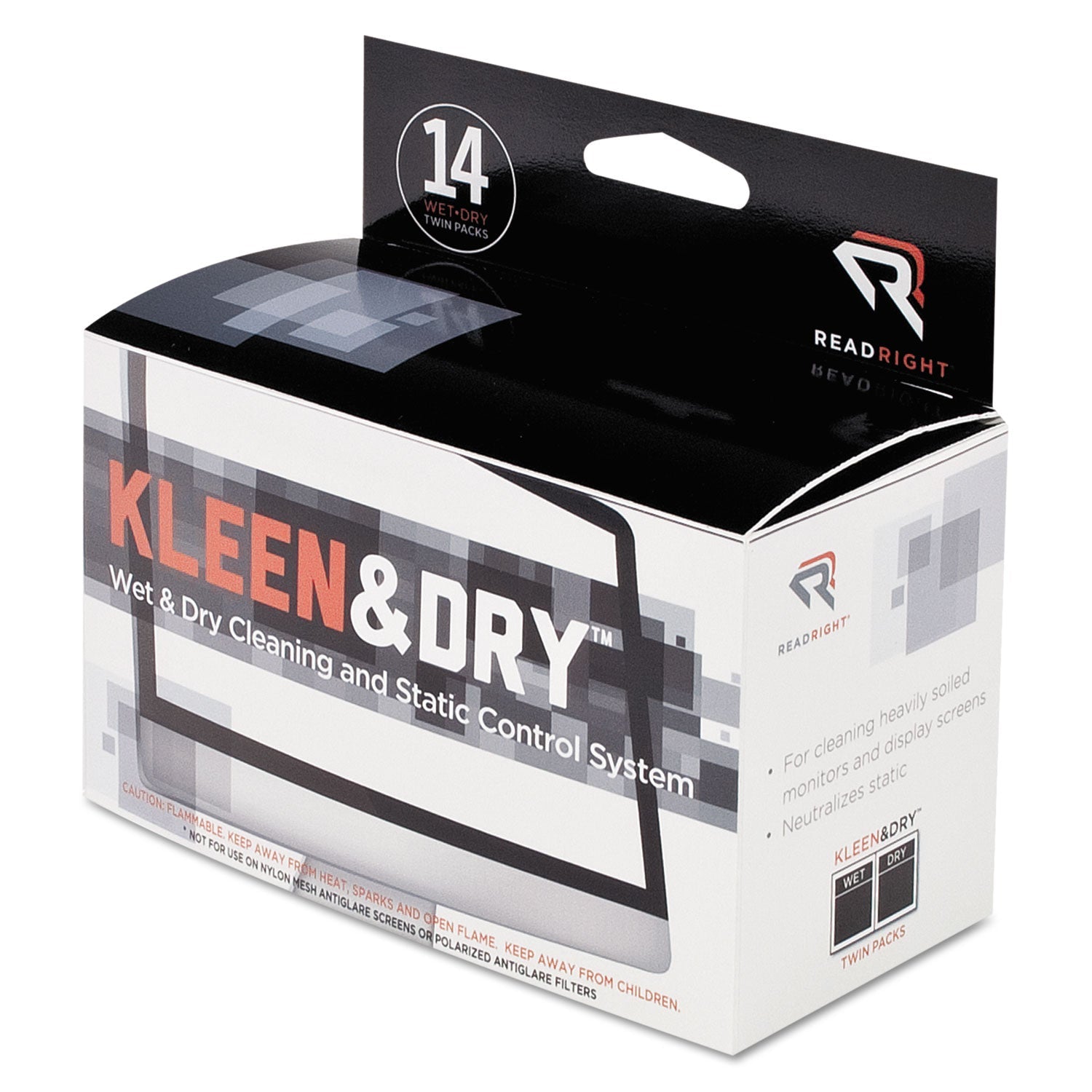Read Right® Two Step ScreenKleen Wet and Dry Cleaning Wipes, 5 x 5, Unscented, 14/Box