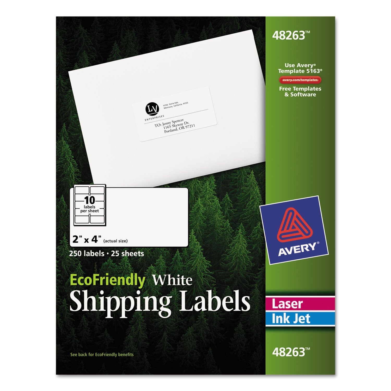 Avery® Ecofriendly Mailing Labels, Inkjet/laser Printers, 2 X 4, White, 10/sheet, 25 Sheets/pack
