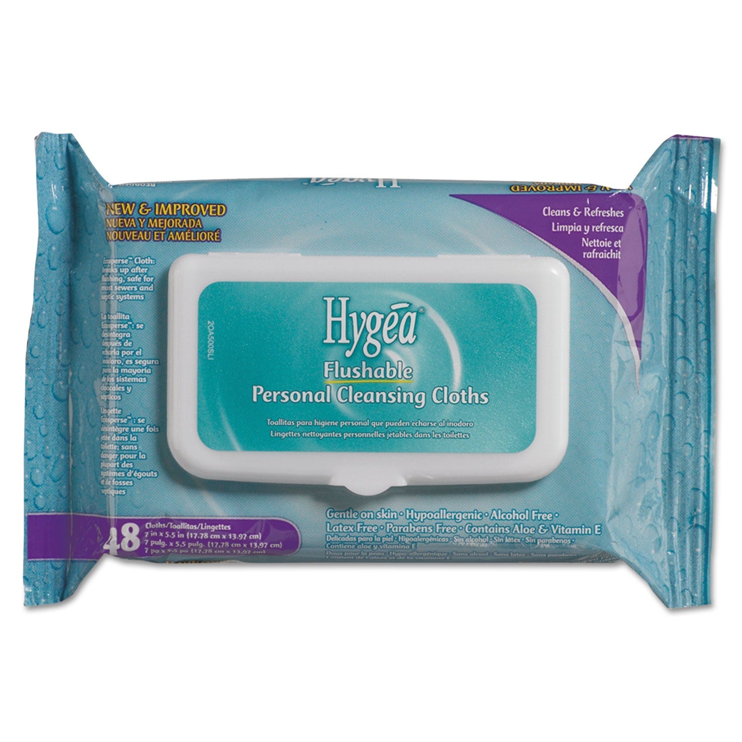 Sani Professional® Hygea Flushable Personal Cleansing Cloths, 6.25 x 5.38, Flowering Herbs, White, 48/Pack, 12 Packs/Carton