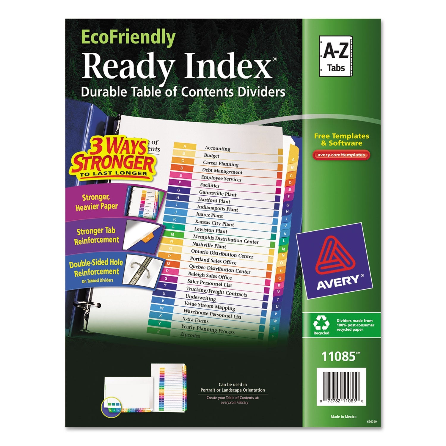 Avery® Customizable Table Of Contents Ready Index Dividers With Multicolor Tabs, 26-Tab, A To Z, 11 X 8.5, White, 1 Set