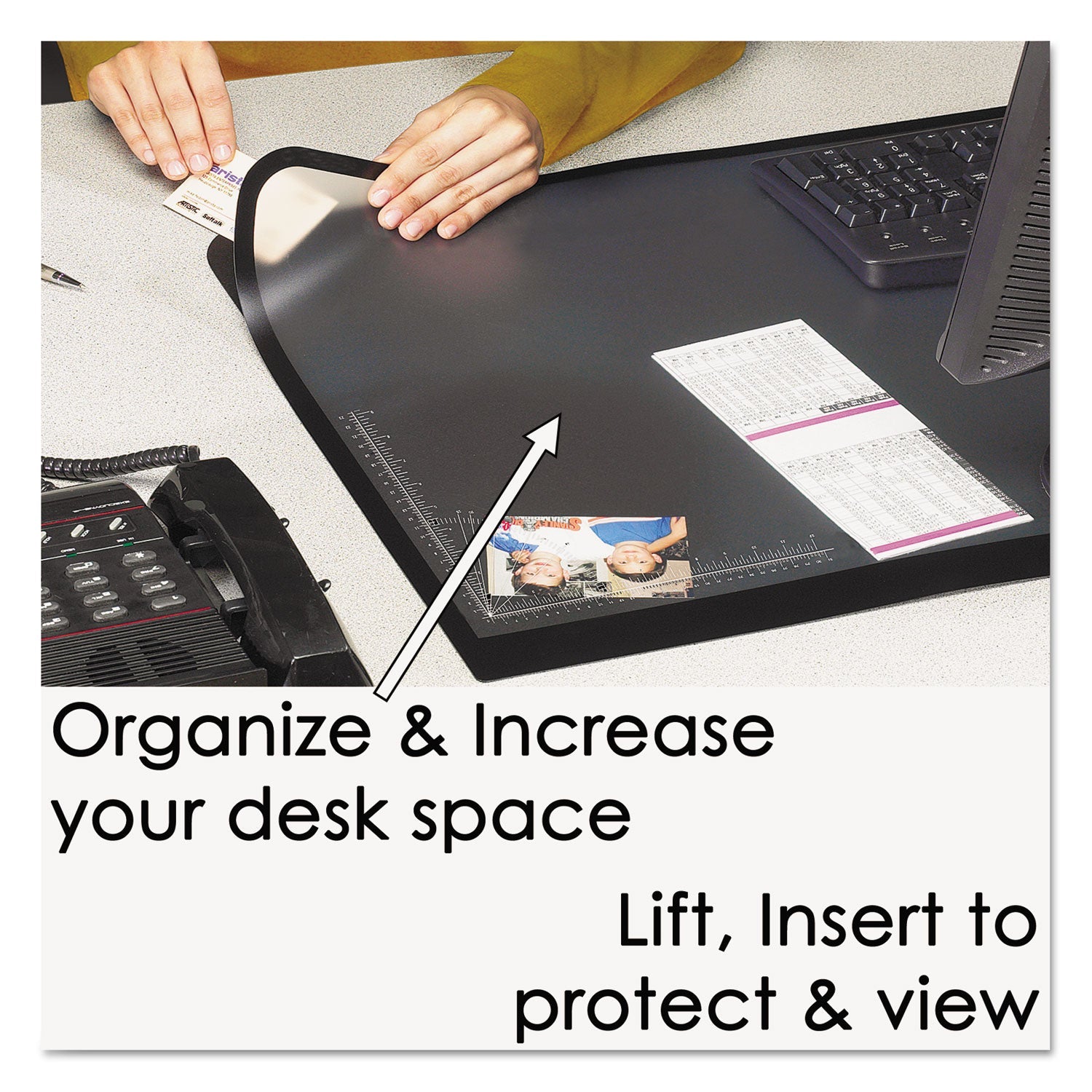 Artistic® Desk Pad with Transparent Lift-Top Overlay and Antimicrobial Protection, 24" x 19", Black Pad, Transparent Frost Overlay