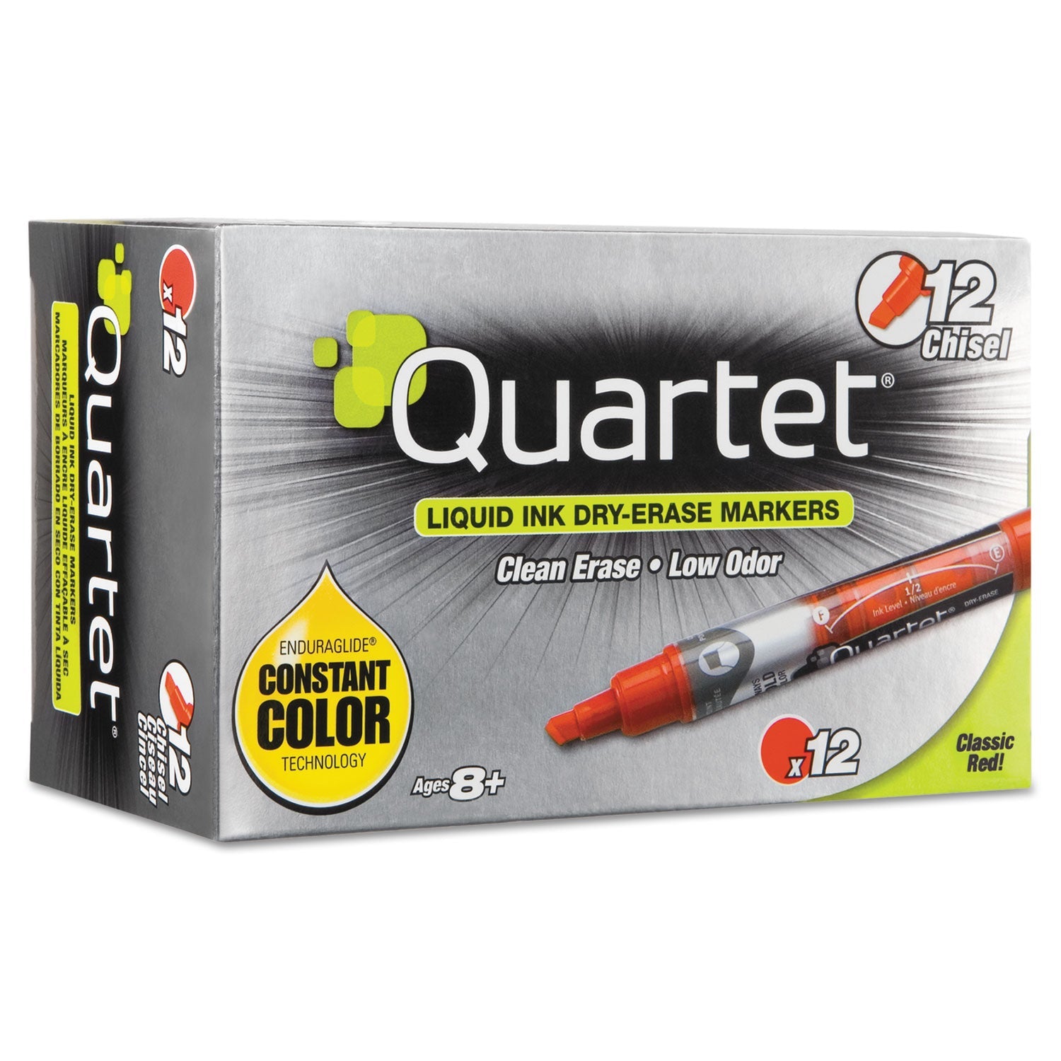 Quartet® Enduraglide Dry Erase Marker, Broad Chisel Tip, Red, Dozen