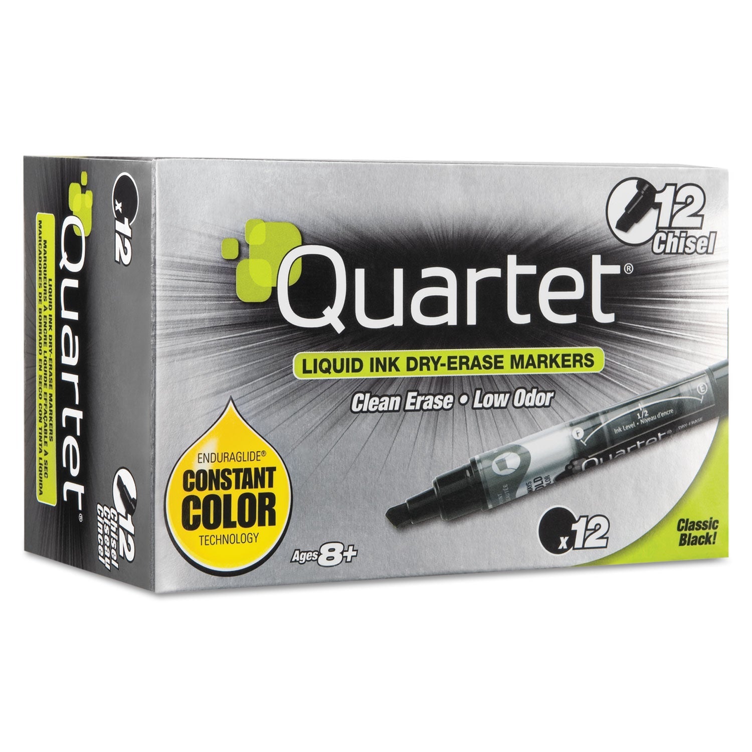 Quartet® Enduraglide Dry Erase Marker, Broad Chisel Tip, Black, Dozen