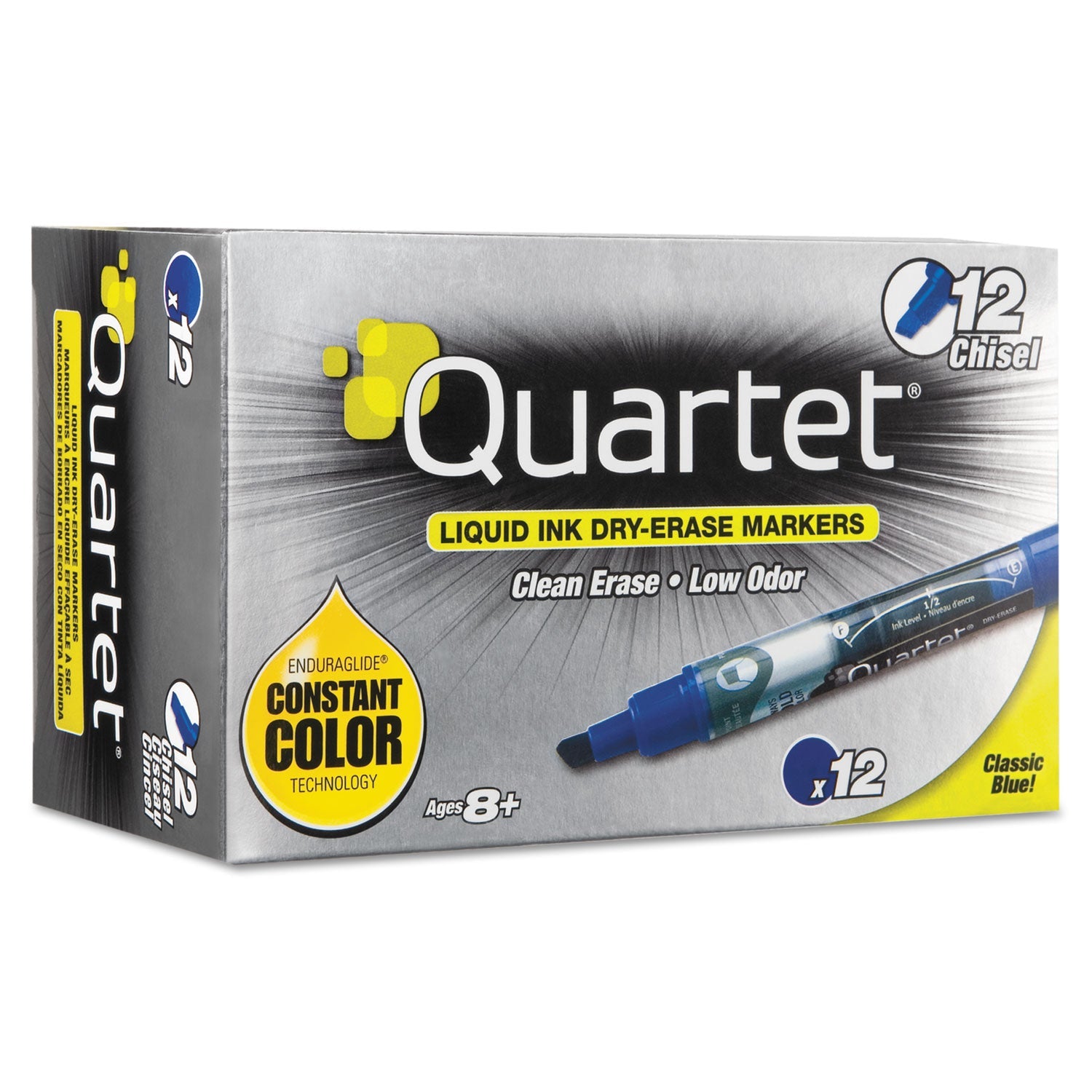 Quartet® Enduraglide Dry Erase Marker, Broad Chisel Tip, Blue, Dozen