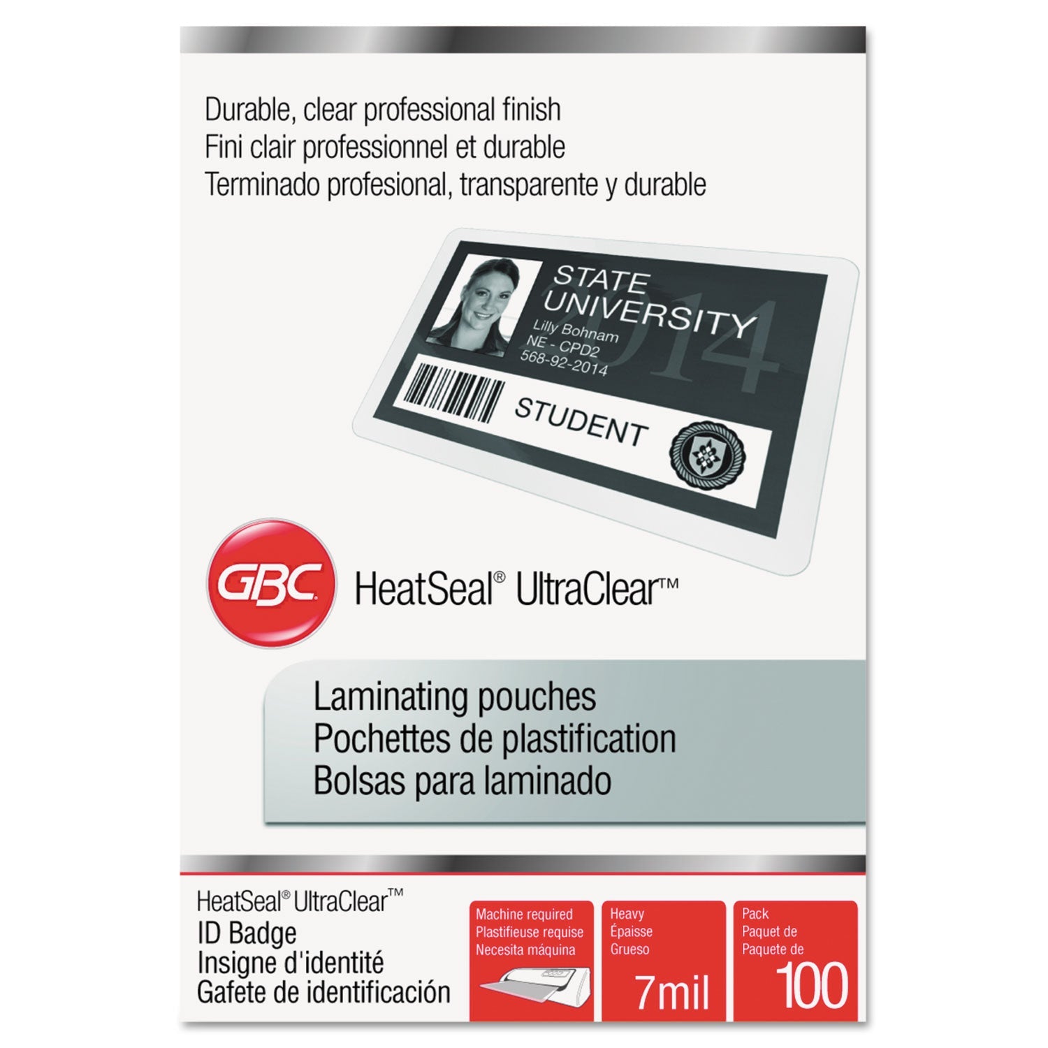GBC® Ultraclear Thermal Laminating Pouches, 7 Mil, 2.56" X 3.75", Gloss Clear, 100/box