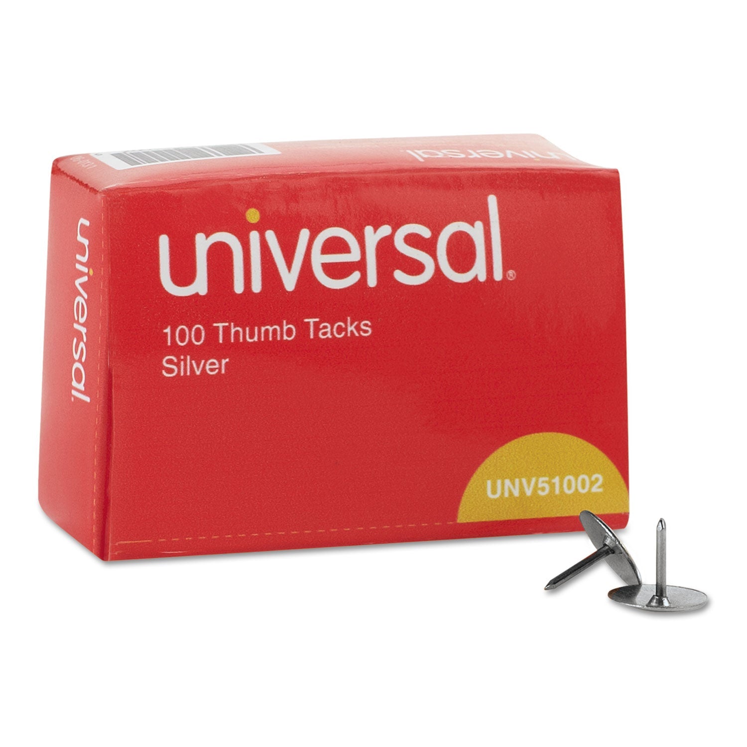 Universal® Thumb Tacks, Steel, Silver, 0.31", 100/Box