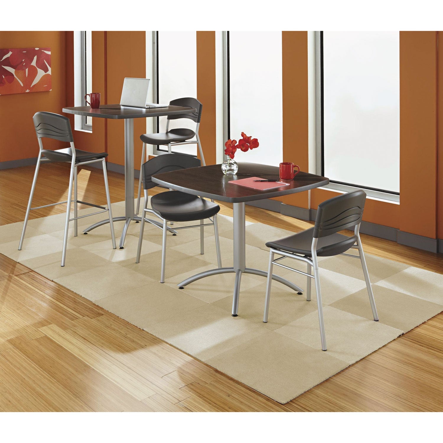 Iceberg CafeWorks Chair, Supports Up to 225 lb, 18" Seat Height, Graphite Seat/Back, Silver Base, 2/Carton