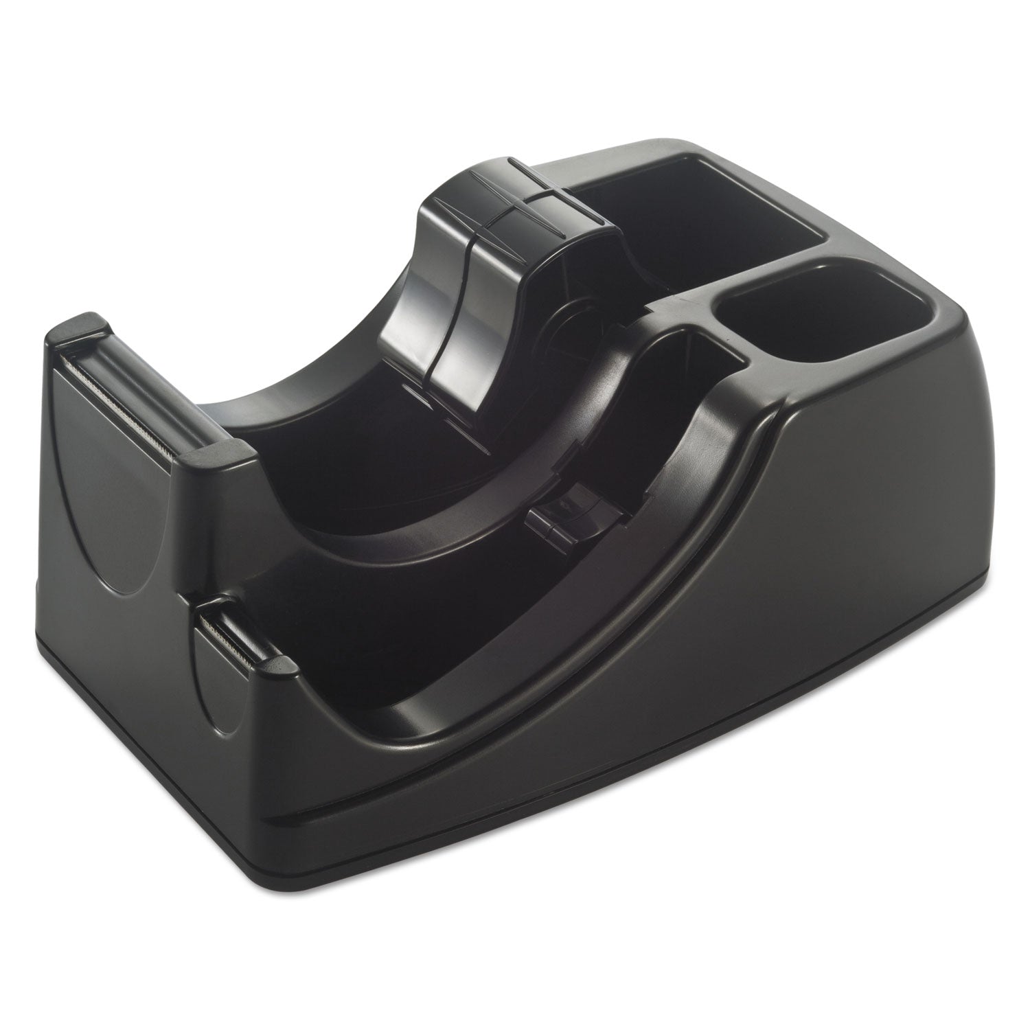 Officemate Recycled 2-In-1 Heavy Duty Tape Dispenser, 1" And 3" Cores, Plastic, Black