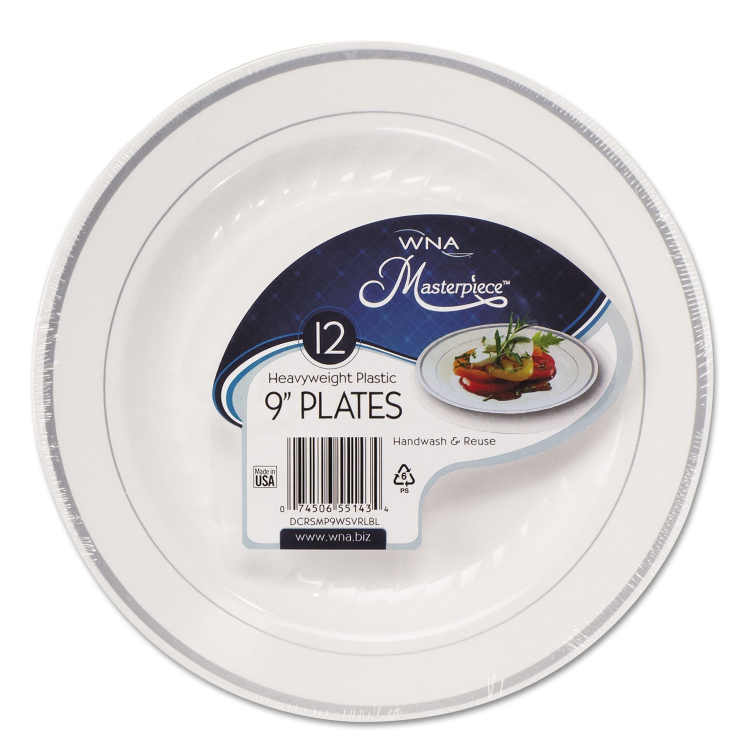 Masterpiece Plastic Dinnerware | 9" | White/Silver