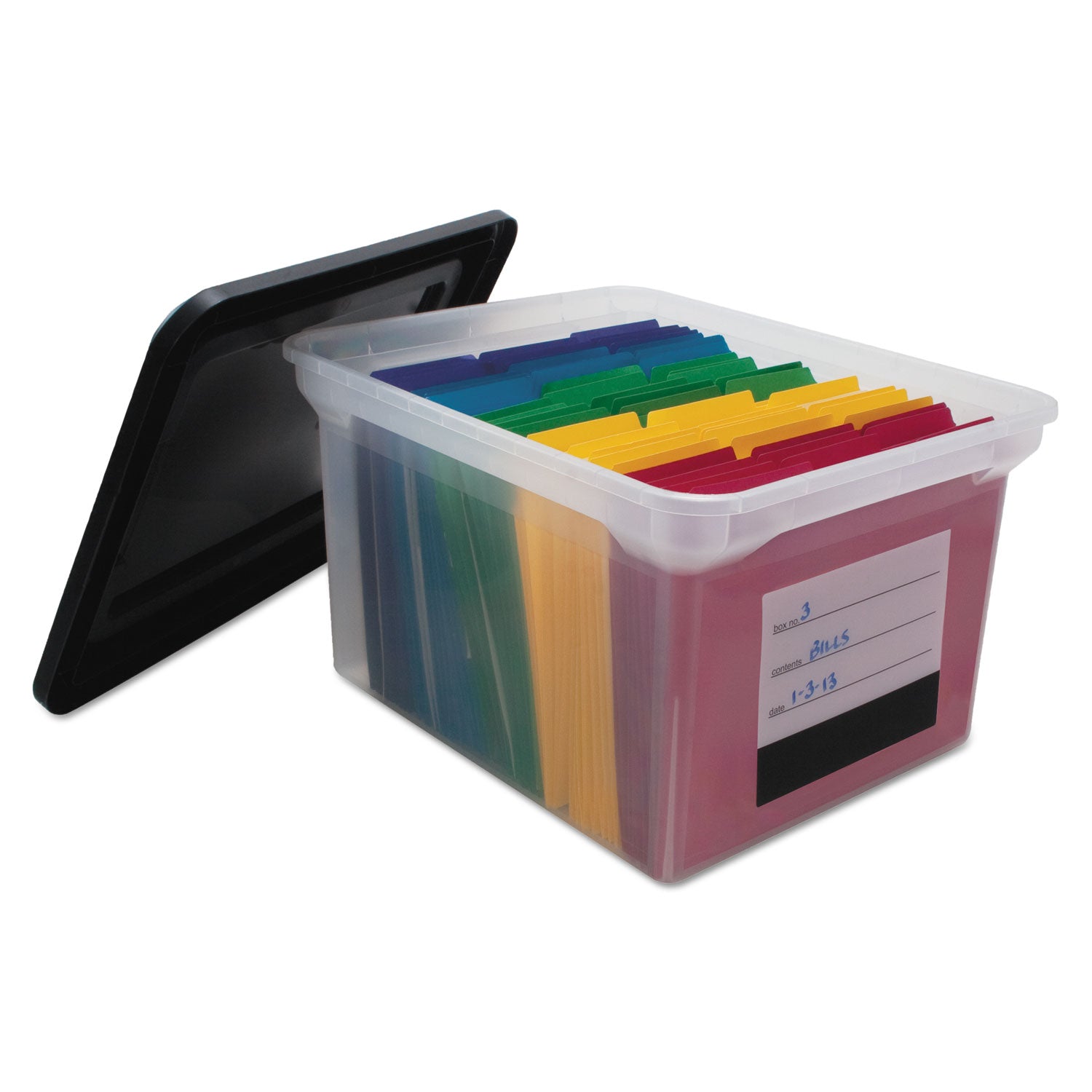Innovative Storage Designs File Tote With Contents Label, Letter/legal Files, 17.75" X 14" X 10.25", Clear/black