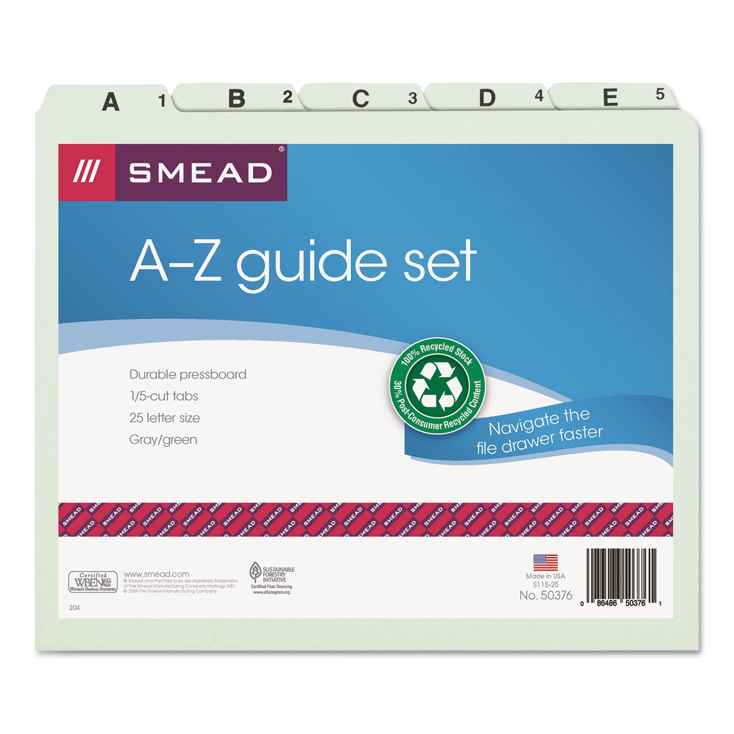 Smead Alphabetic File Guide Set | Letter Green