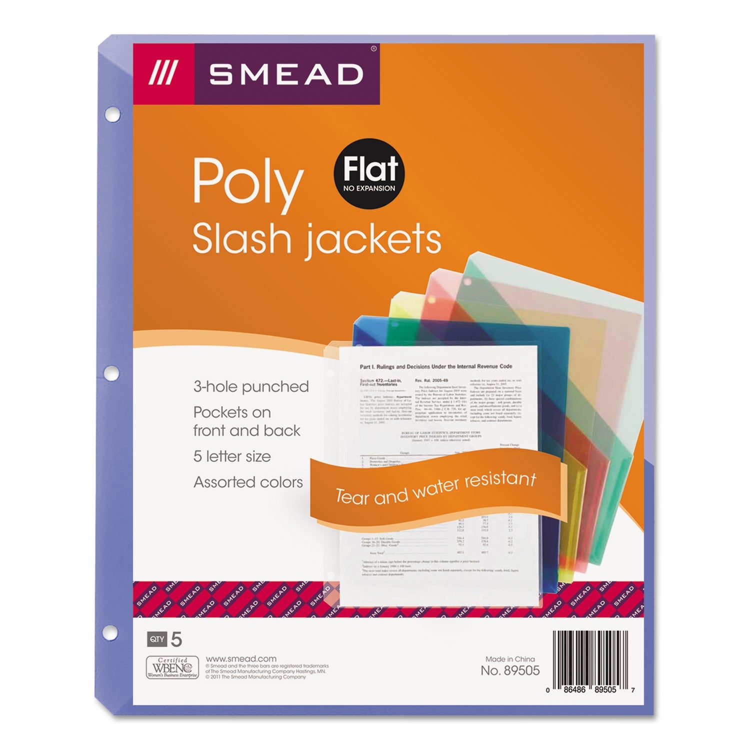 Poly Slash Jackets | Smead | Assorted, 5/Pack