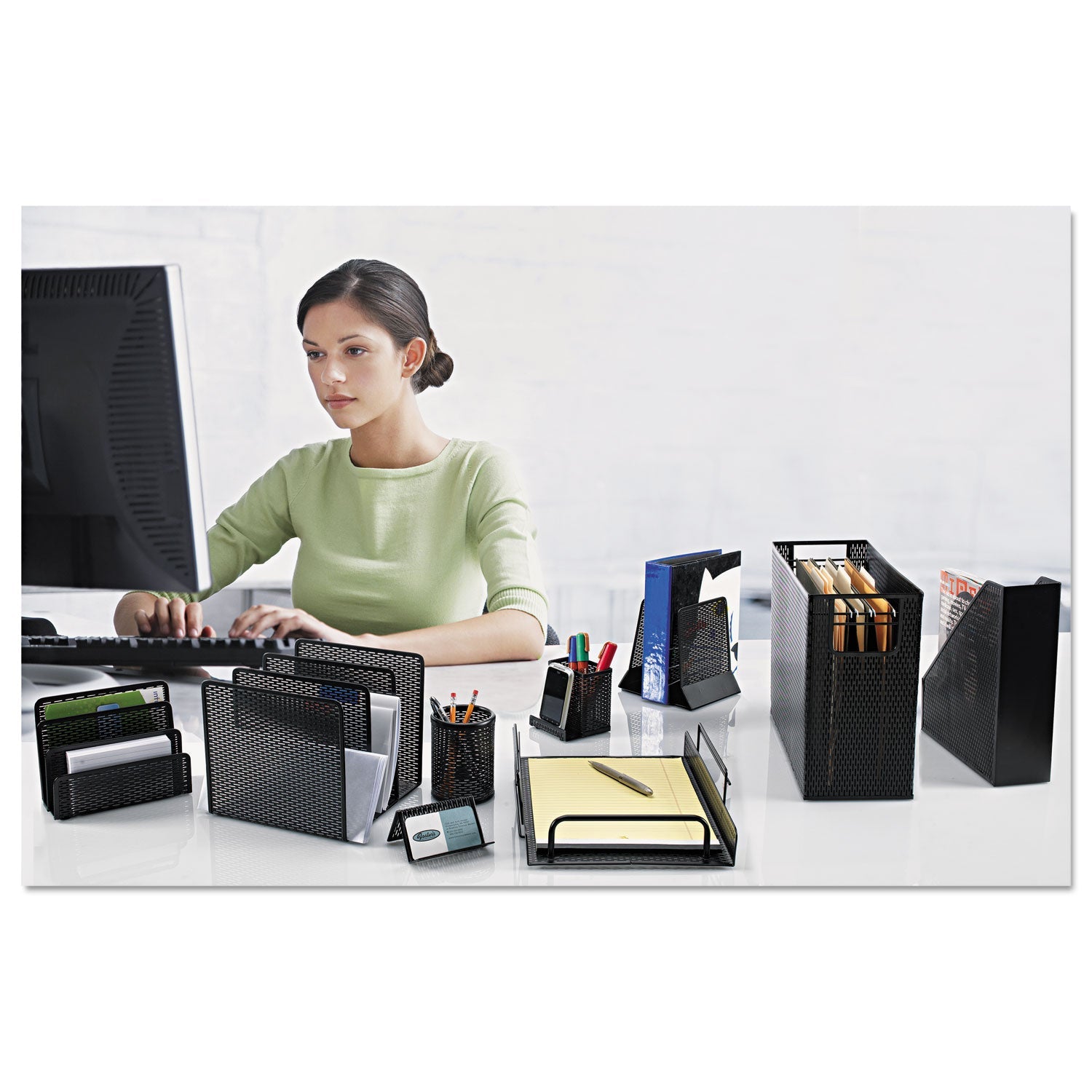 Artistic® Urban Collection Punched Metal File Sorter, 3 Sections, Letter Size Files, 8" X 8" X 7.25", Black
