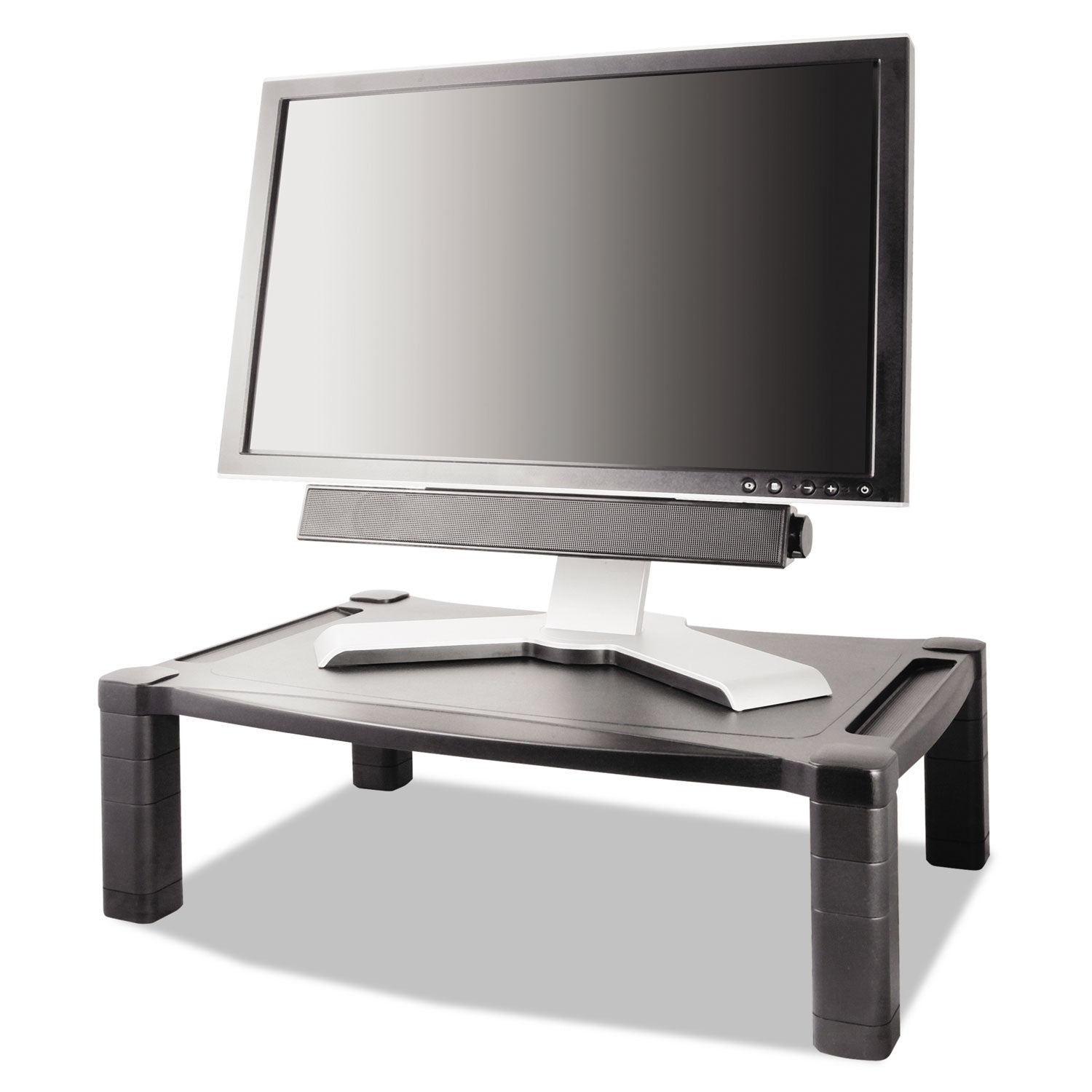 Kantek Wide Deluxe Two-Level Monitor Stand, 20" X 13.25" X 3" To 6.5", Black, Supports 50 Lbs