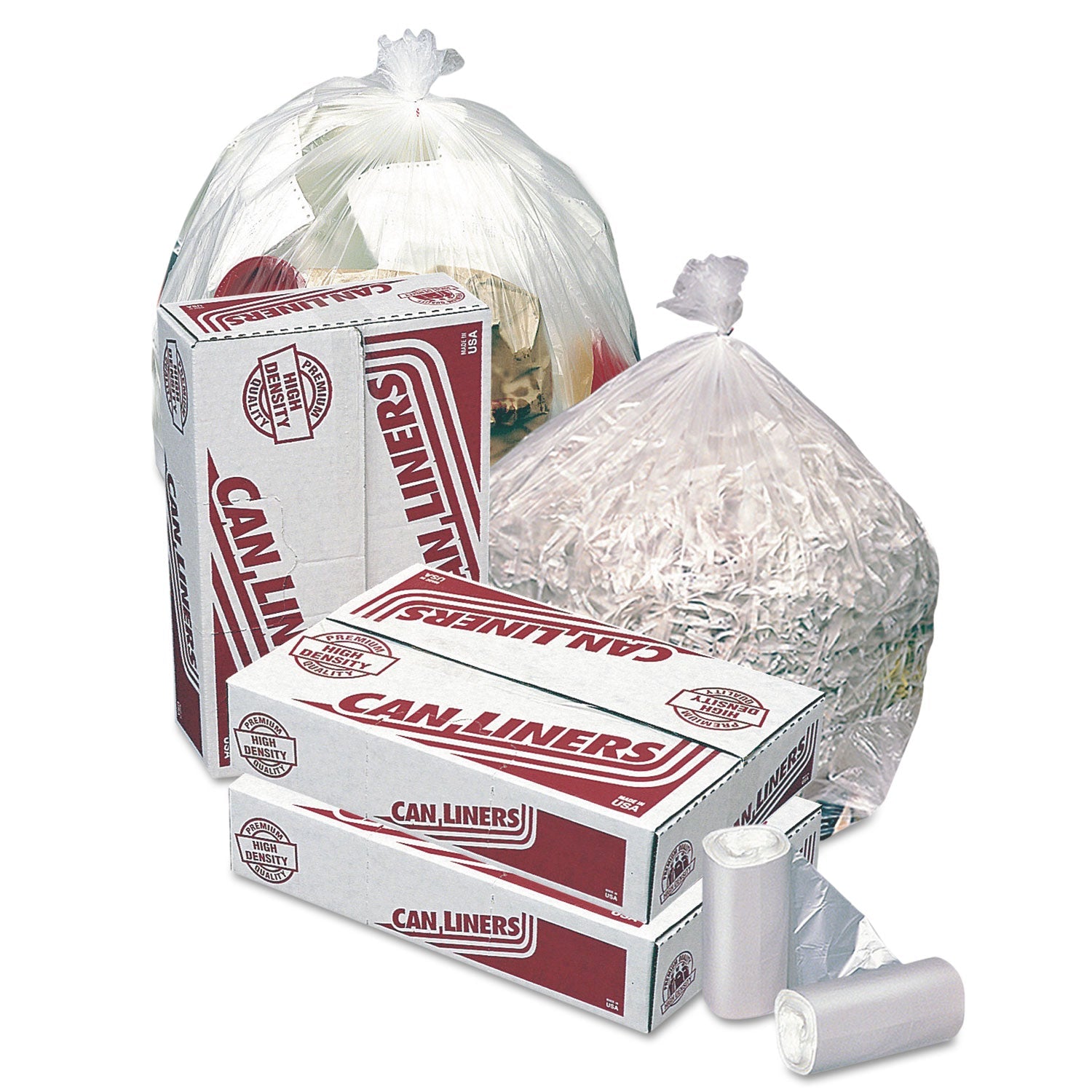 Pitt Plastics High-Density Coreless Mini-Roll Can Liners, 30 gal, 10 mic, 30" x 37", Natural, Perforated Roll, 500/Carton