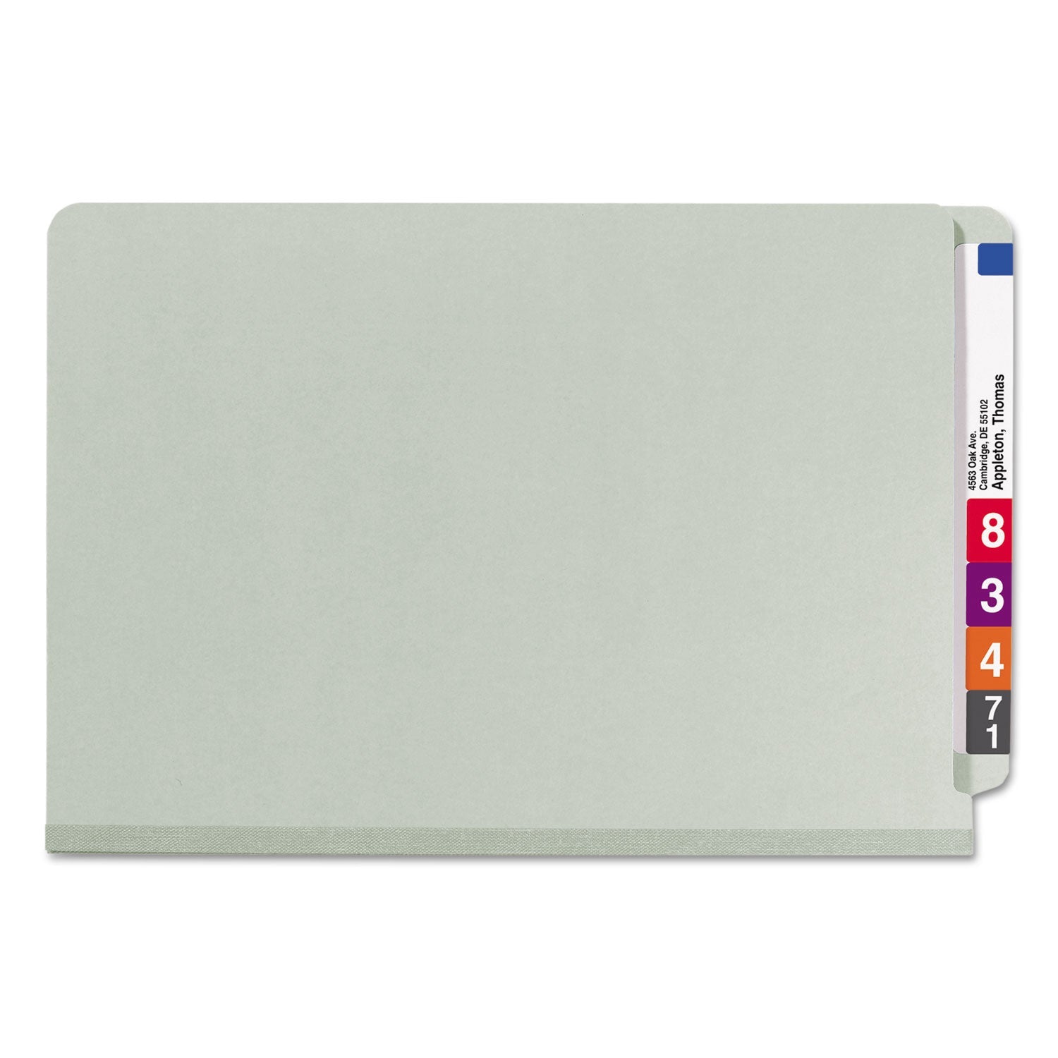 Smead End Tab Pressboard Classification Folders, Six SafeSHIELD Fasteners, 2" Expansion, 2 Dividers, Legal Size, Gray-Green, 10/Box