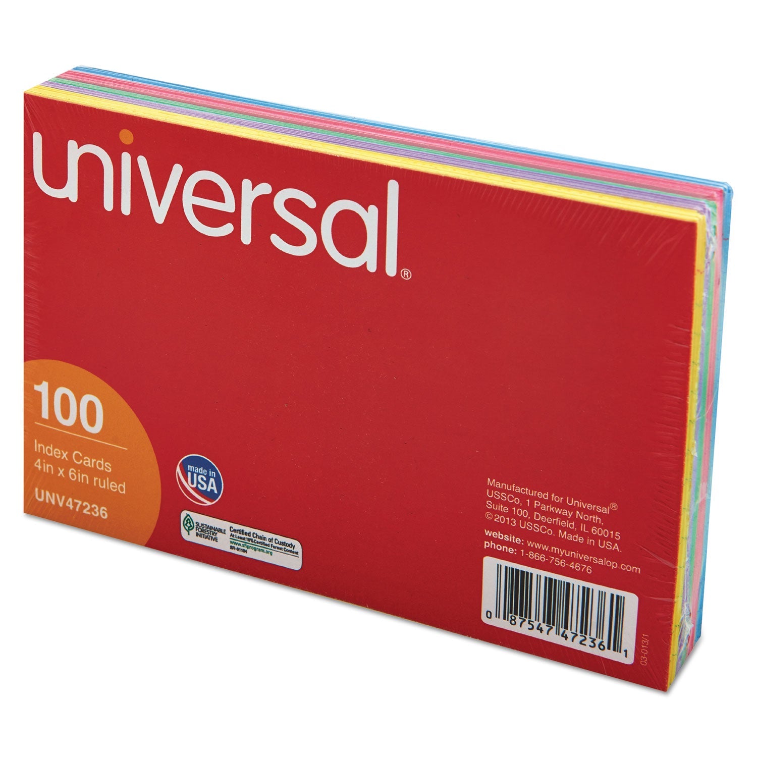 Universal® Index Cards, Ruled, 4 X 6, Assorted, 100/pack