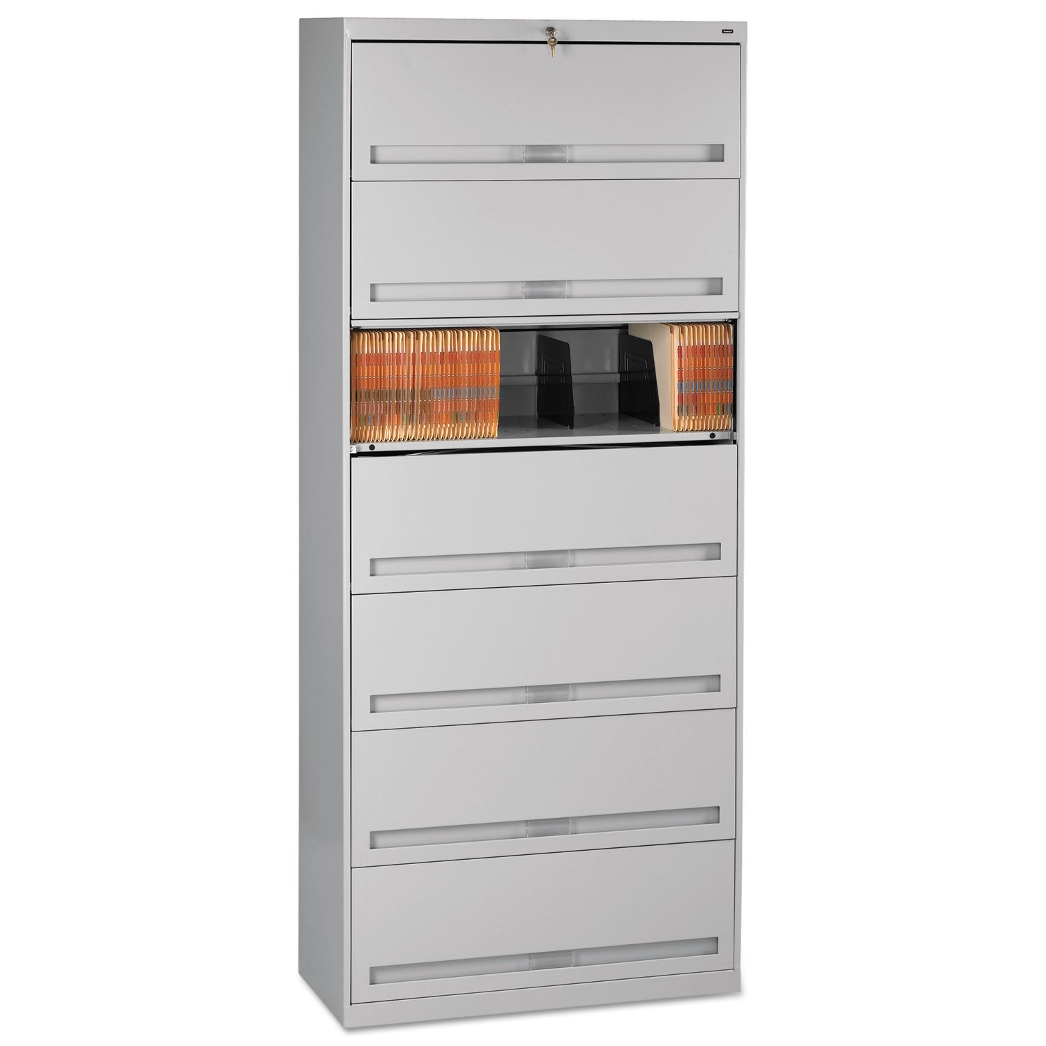 Tennsco Enclosed Fixed-Shelf Lateral File with Retractable Doors, Legal/Letter Size Files, 7 Shelves, 36" x 16.5" x 87", Light Gray