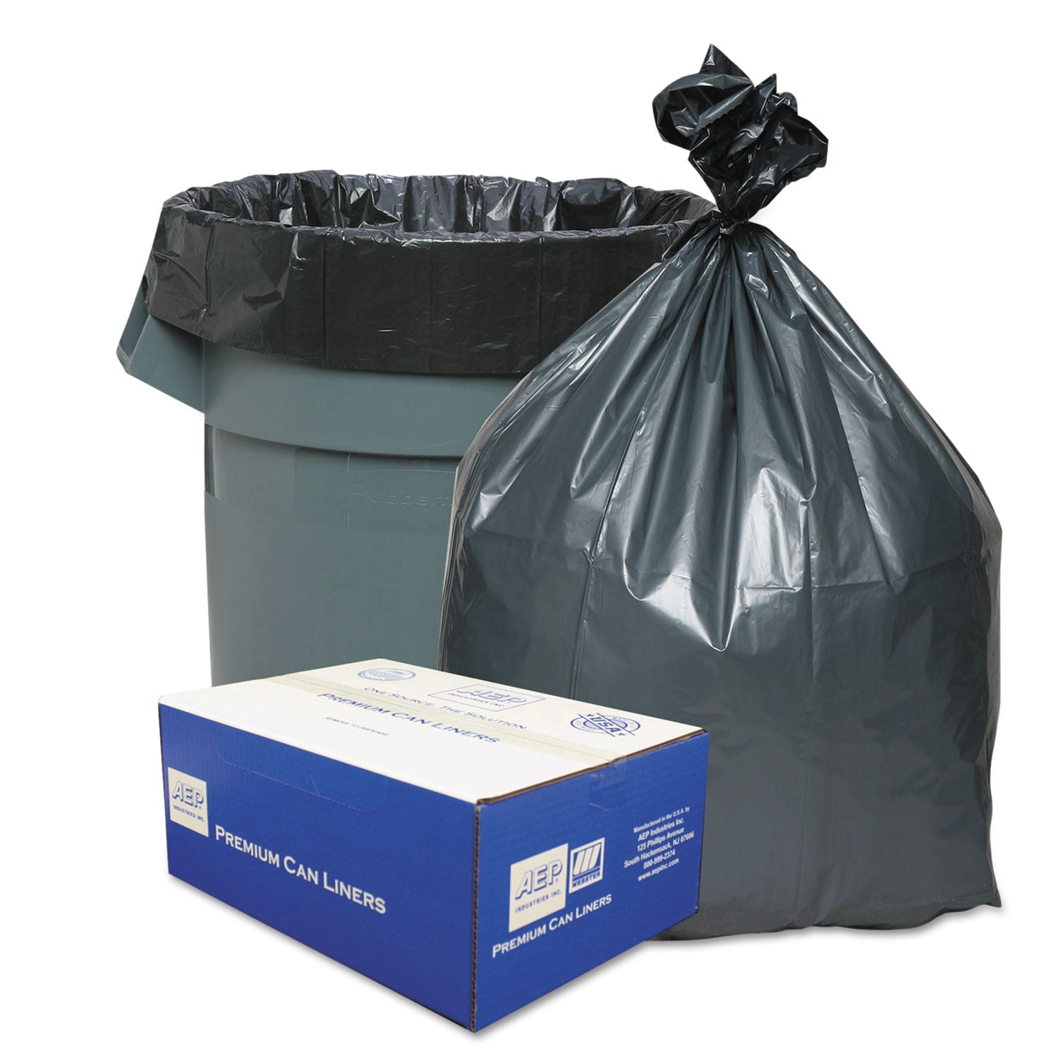 Platinum Plus® Can Liners, 56 gal, 1.55 mil, 43" x 48", Gray, 10 Bags/Roll, 5 Rolls/Carton