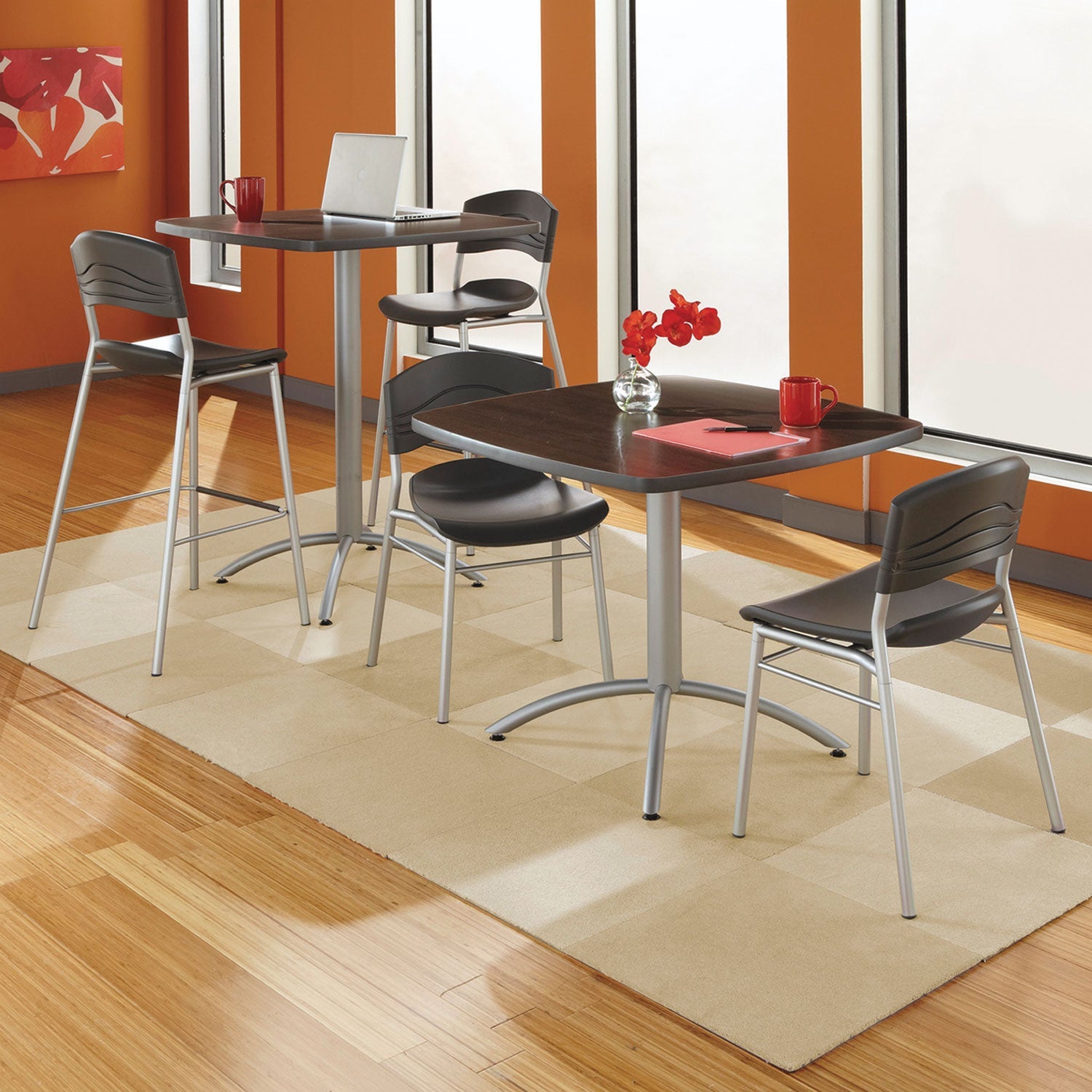 Iceberg CafeWorks Cafe-Height Table, Square, 36" x 36" x 30", Walnut/Silver