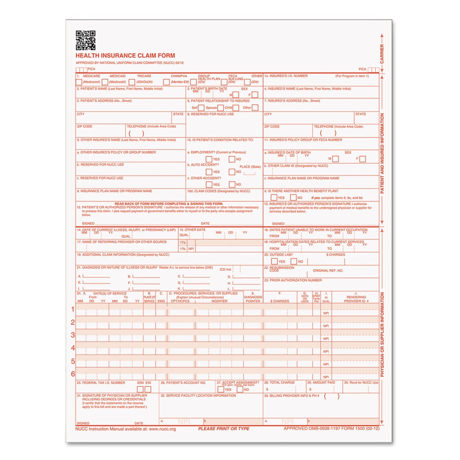 TOPS CMS-1500 Medicare/Medicaid Forms