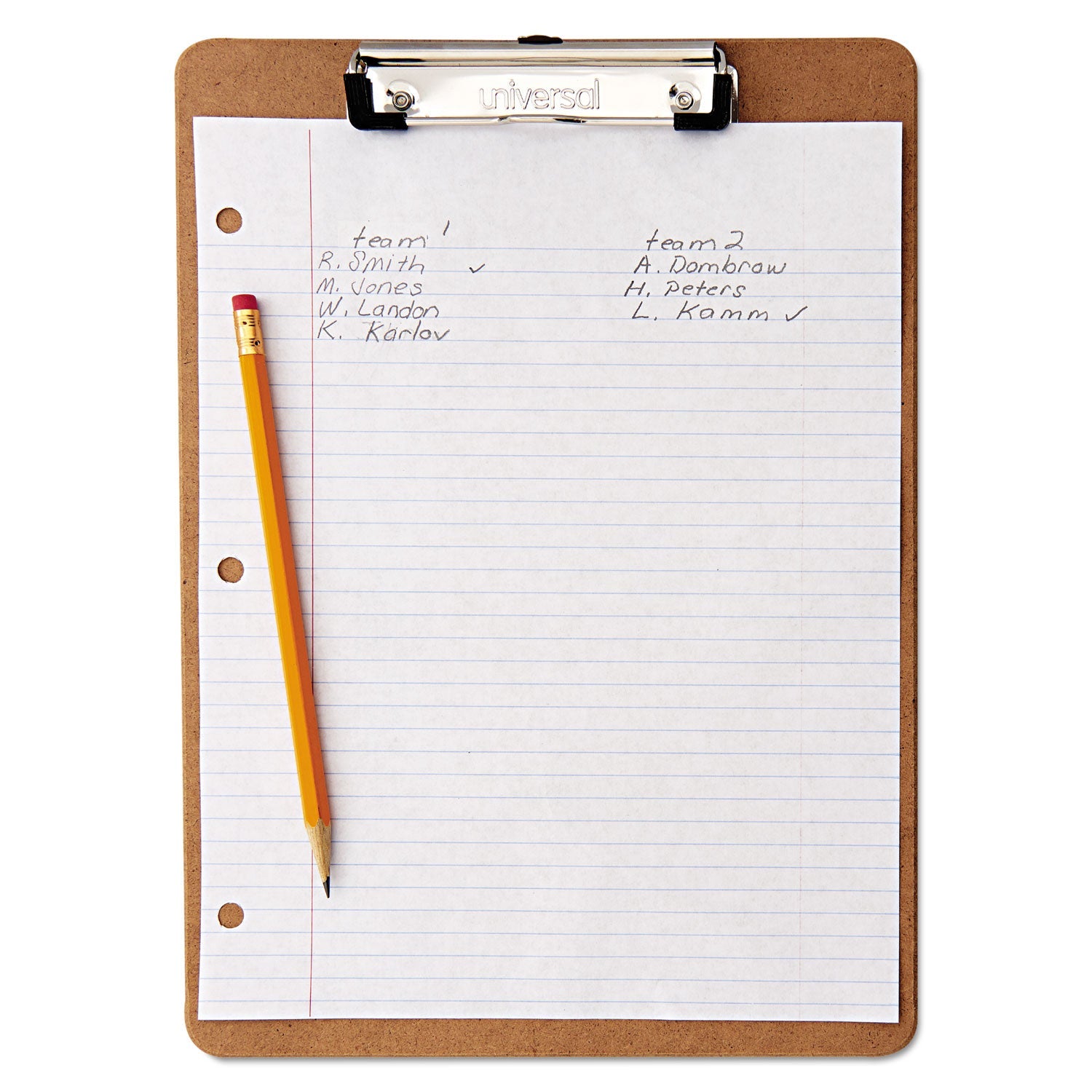 Universal® Hardboard Clipboard with Low-Profile Clip, 0.5" Clip Capacity, Holds 8.5 x 11 Sheets, Brown, 6/Pack