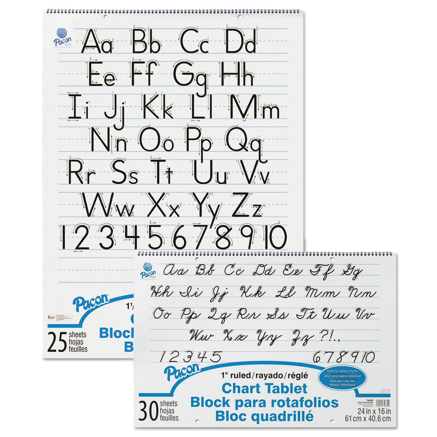 Pacon® Chart Tablets, Presentation Format (1.5" Rule), 24 x 32, White, 25 Sheets
