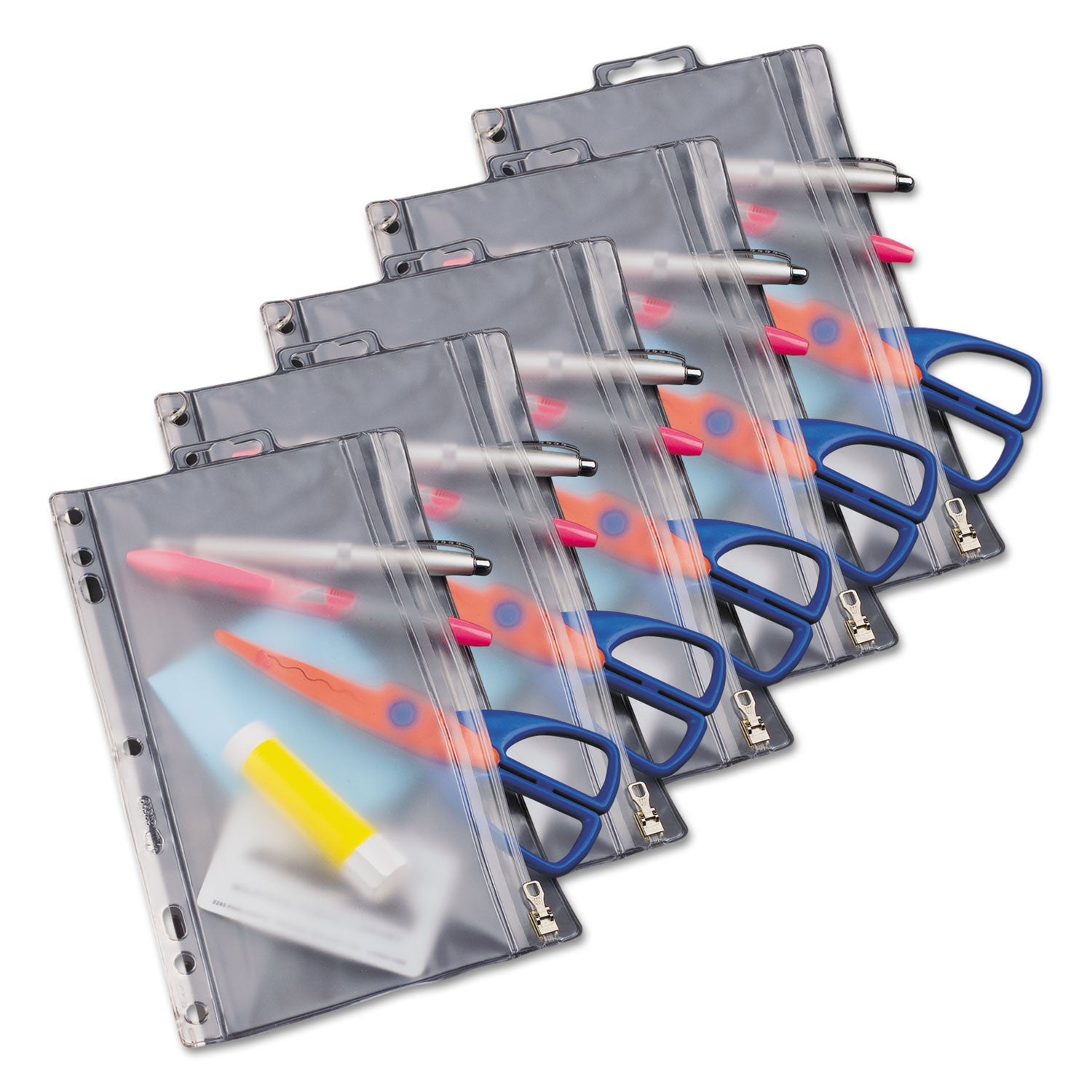 Oxford™ Zipper Binder Pocket, 2- to 5-Hole Punched, 6" x 9.5", Clear