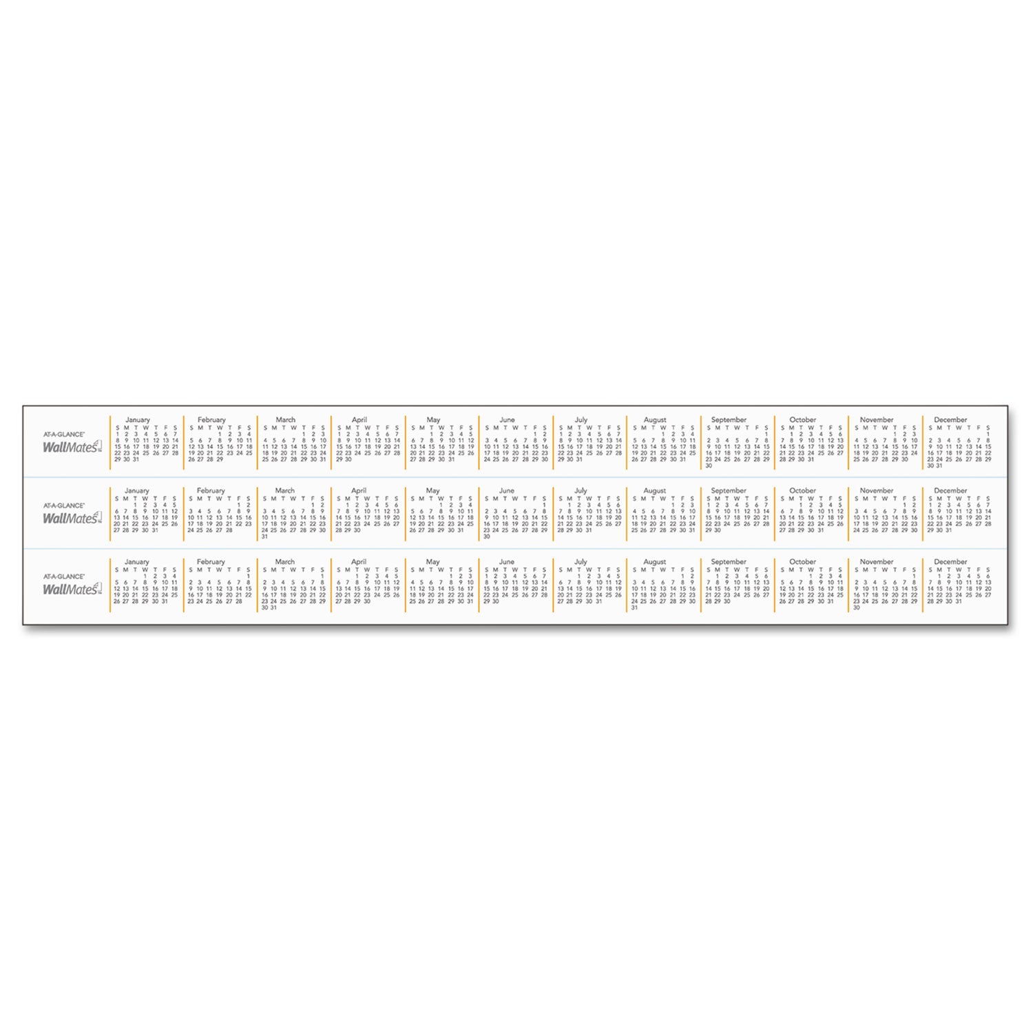 AT-A-GLANCE® Wallmates Self-Adhesive Dry Erase Monthly Planning Surfaces, 36 X 24, White/gray/orange Sheets, Undated