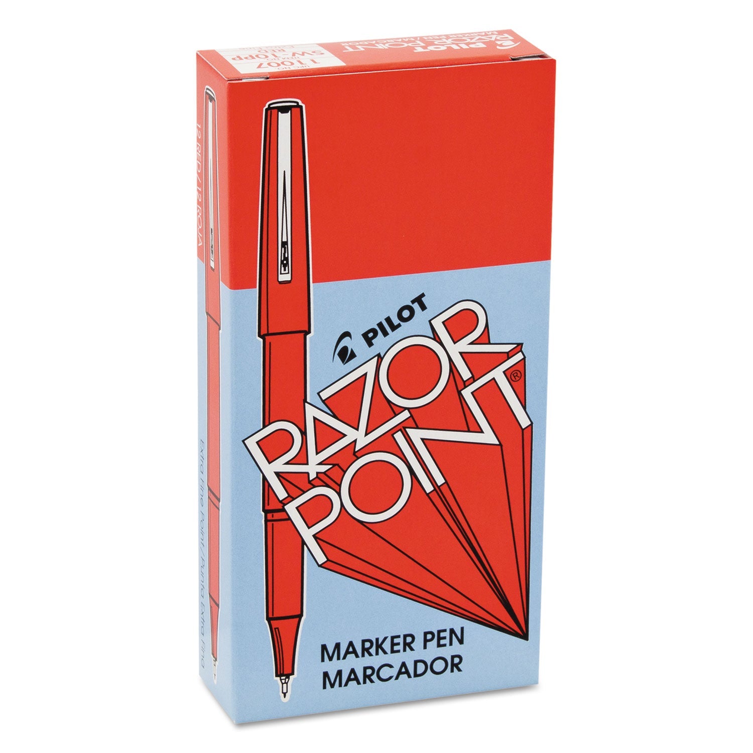 Pilot® Razor Point Fine Line Porous Point Pen, Stick, Extra-Fine 0.3 Mm, Red Ink, Red Barrel, Dozen