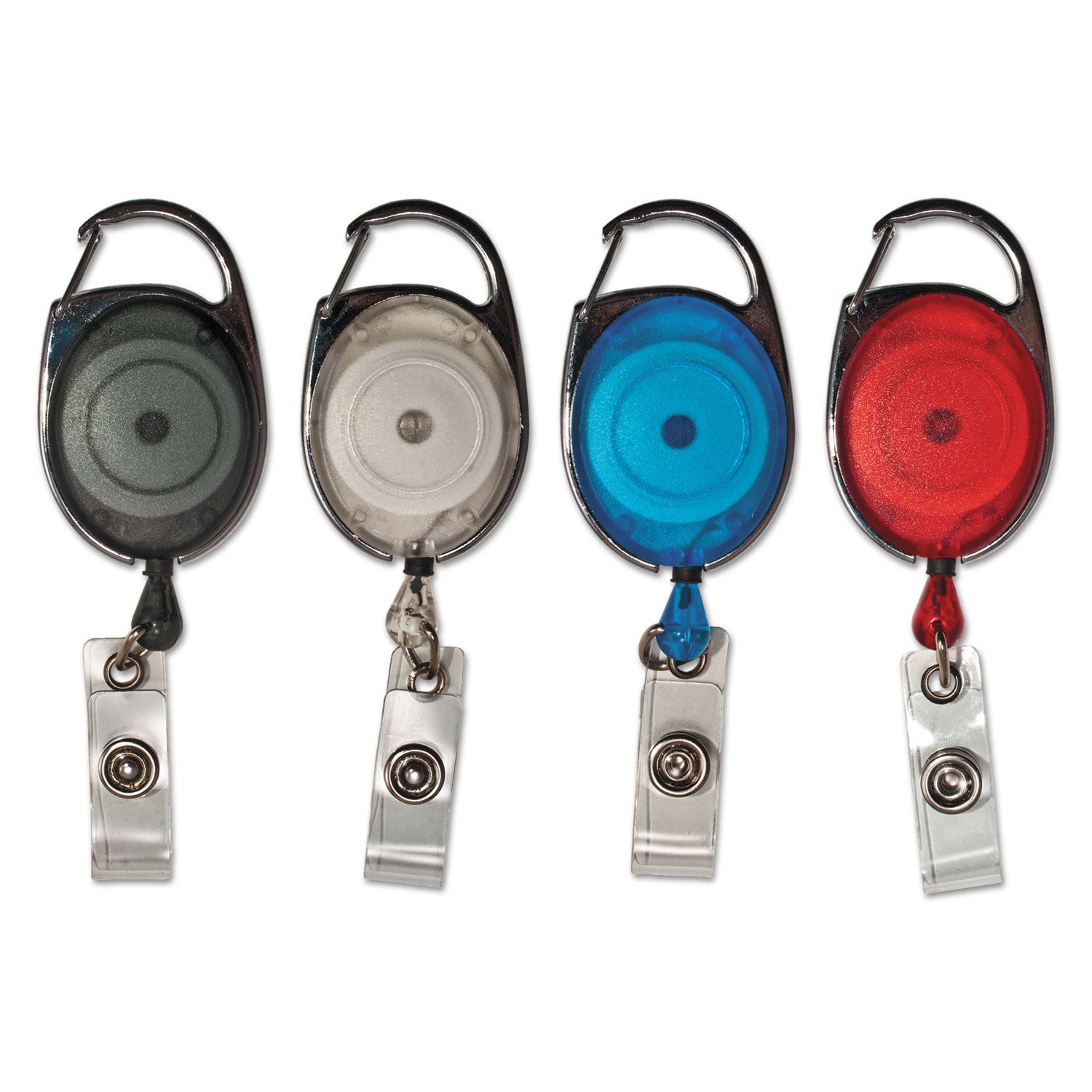 Advantus Carabiner-Style Retractable ID Card Reel, 30" Extension, Assorted Colors, 20/Pack