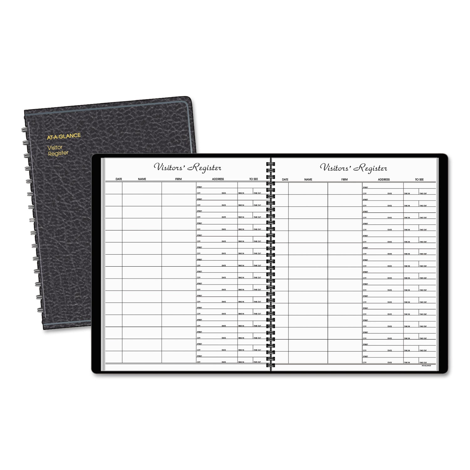 AT-A-GLANCE® Visitor Register Book, Black Cover, 10.88 X 8.38 Sheets, 60 Sheets/book