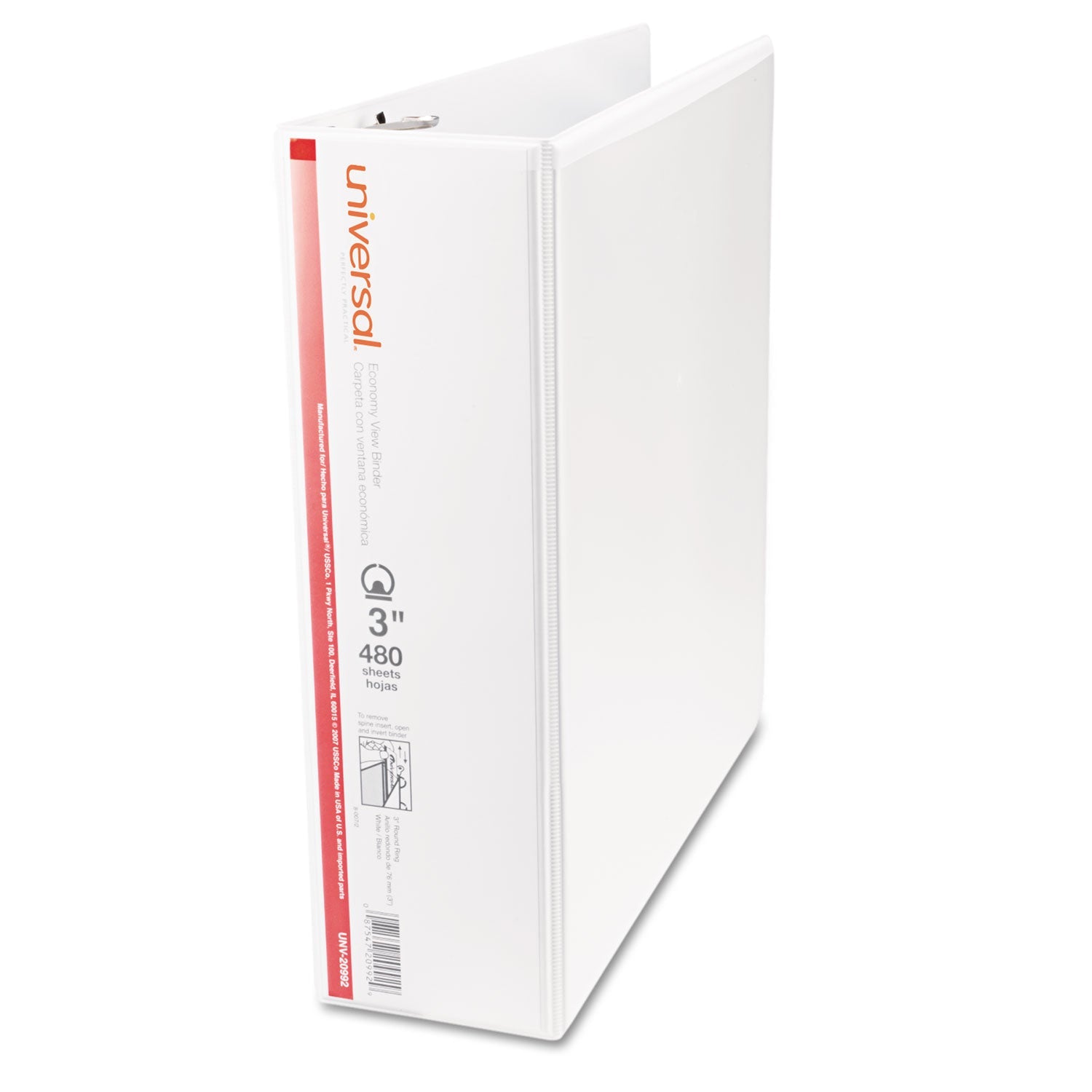Universal® Economy Round Ring View Binder, 3 Rings, 3" Capacity, 11 X 8.5, White