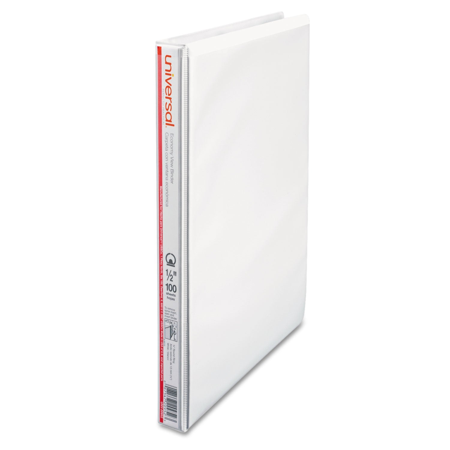 Universal® Economy Round Ring View Binder, 3 Rings, 0.5" Capacity, 11 X 8.5, White