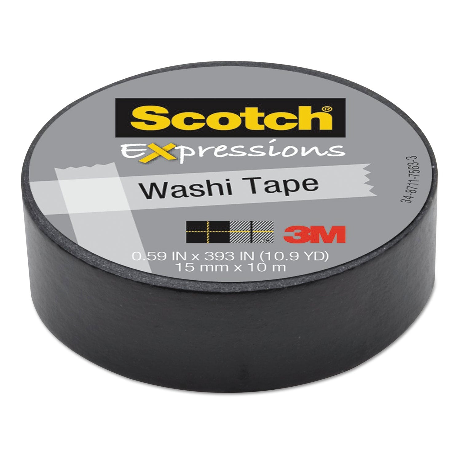 Scotch® Expressions Washi Tape, 1.25" Core, 0.59" X 32.75 Ft, Black