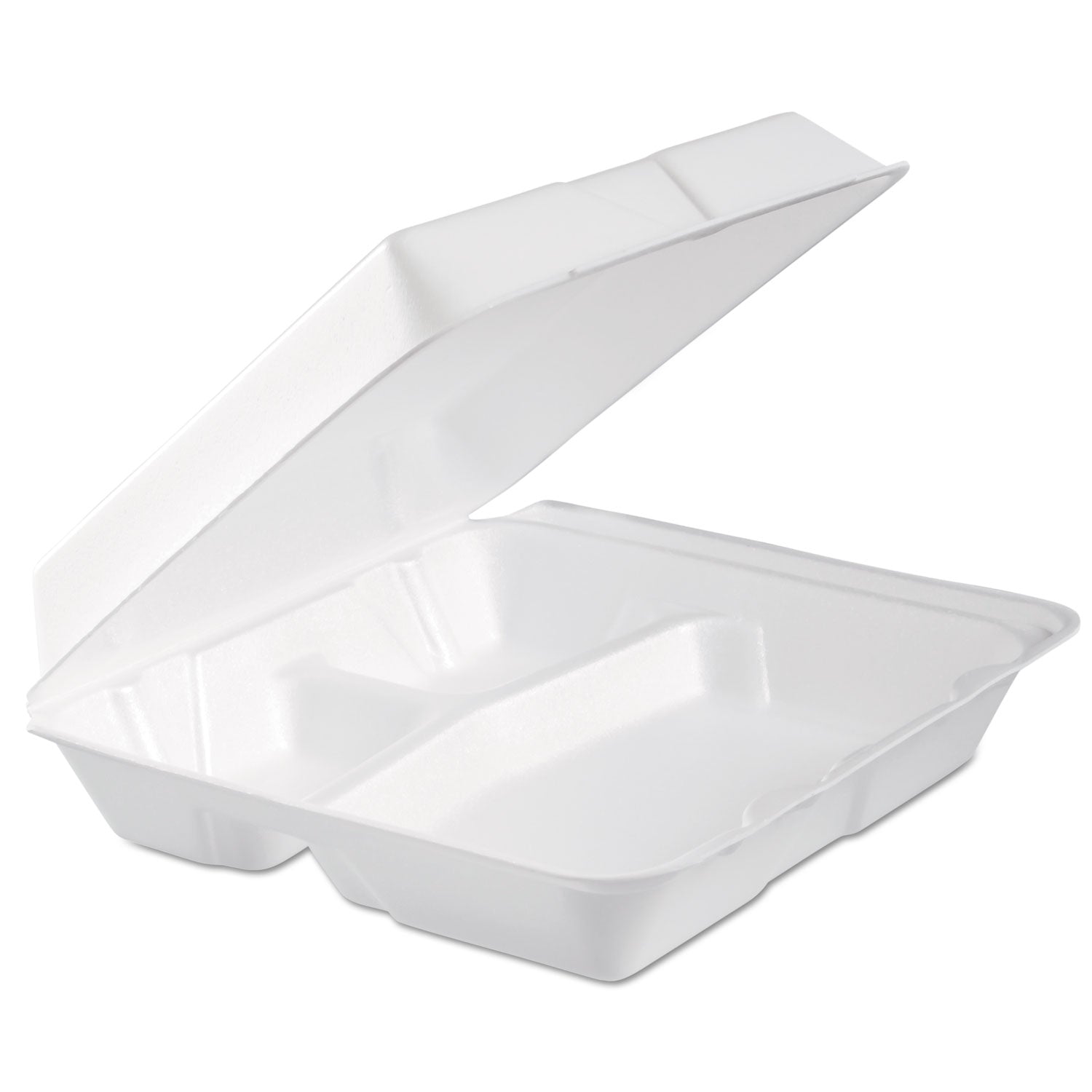 Dart® Foam Hinged Lid Container, 3 Compartments, 9.3 x 9.5 x 3, White, 100/Bag, 2 Bag/Carton