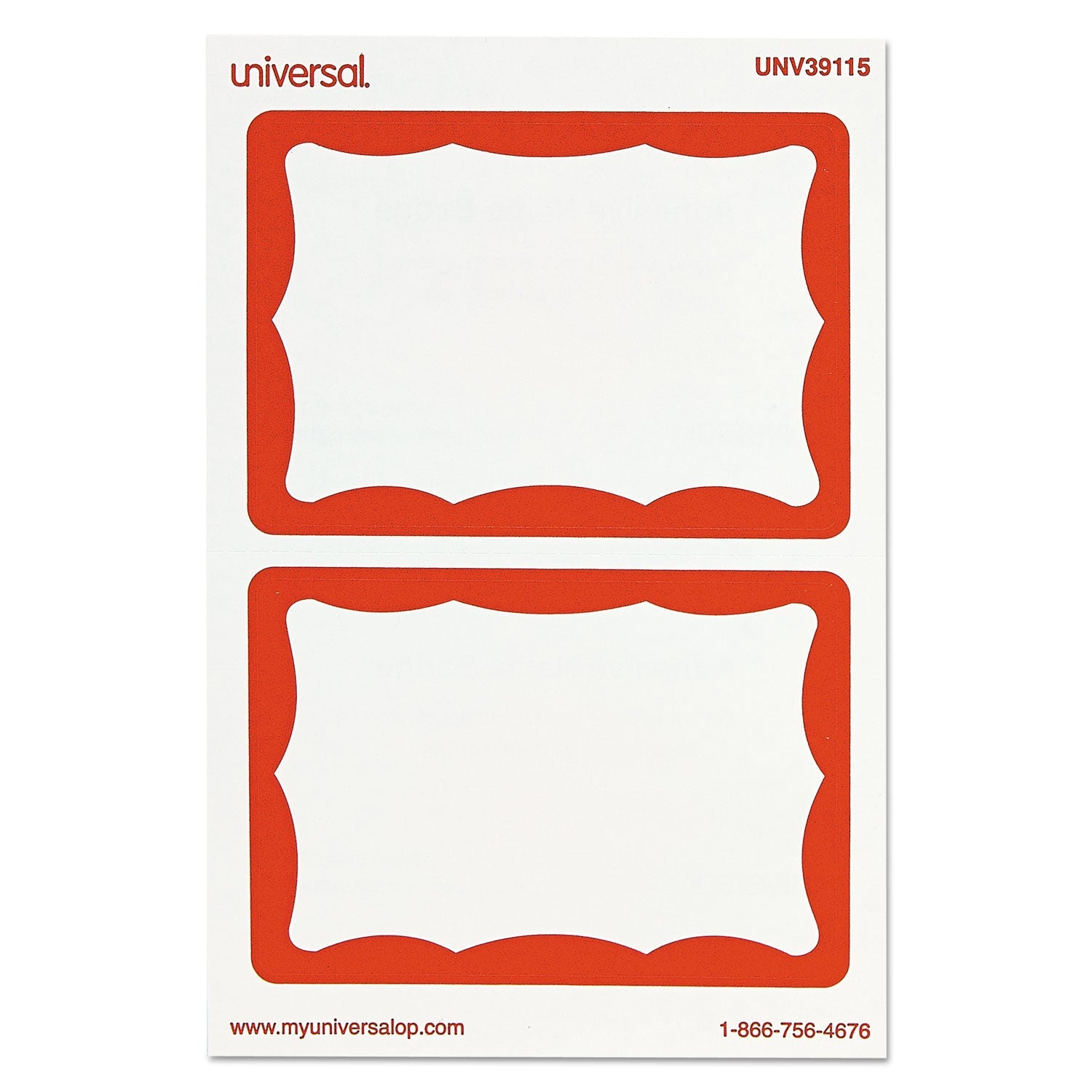 Universal® Border-Style Self-Adhesive Name Badges, 3 1/2 X 2 1/4, White/red, 100/pack