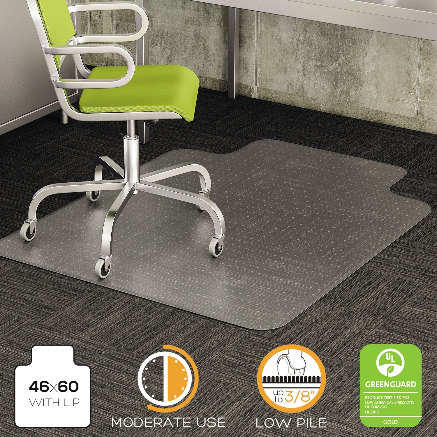 deflecto® Duramat Moderate Use Chair Mat For Low Pile Carpet, 46 X 60, Wide Lipped, Clear